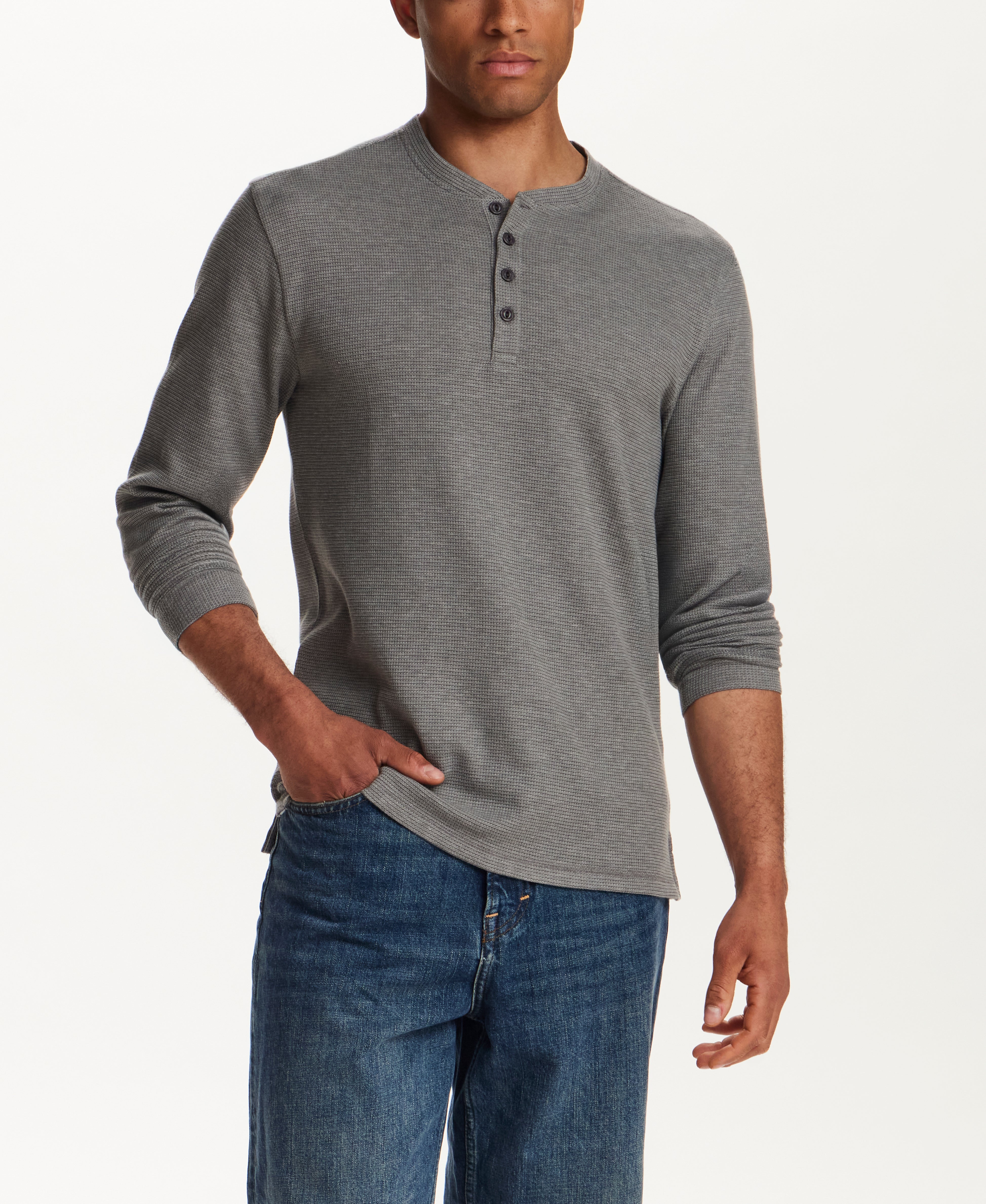 Microstripe Waffle Henley in Gunmetal