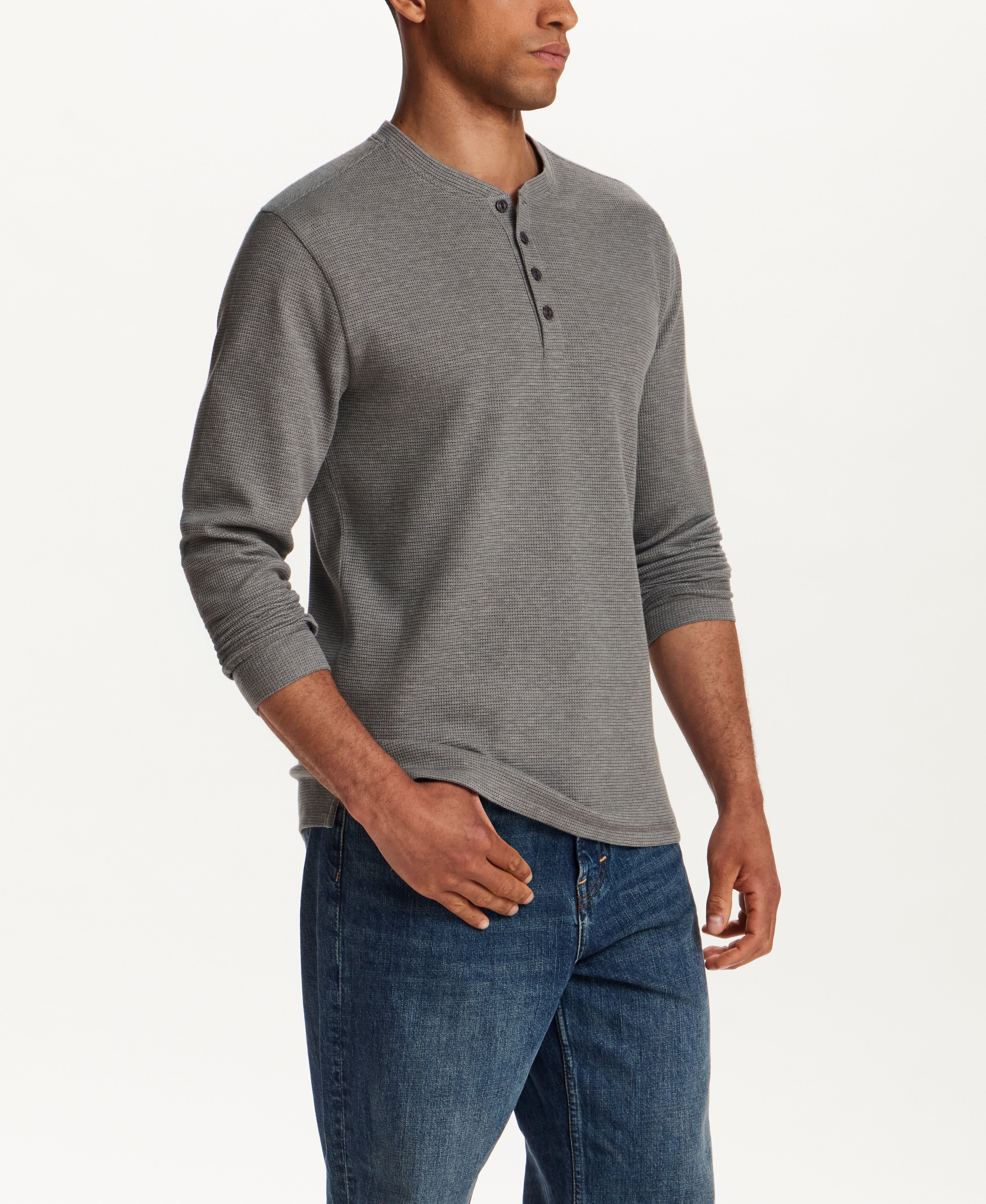 Microstripe Waffle Henley in Gunmetal