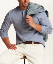 Microstripe Waffle Henley in Ice Blue