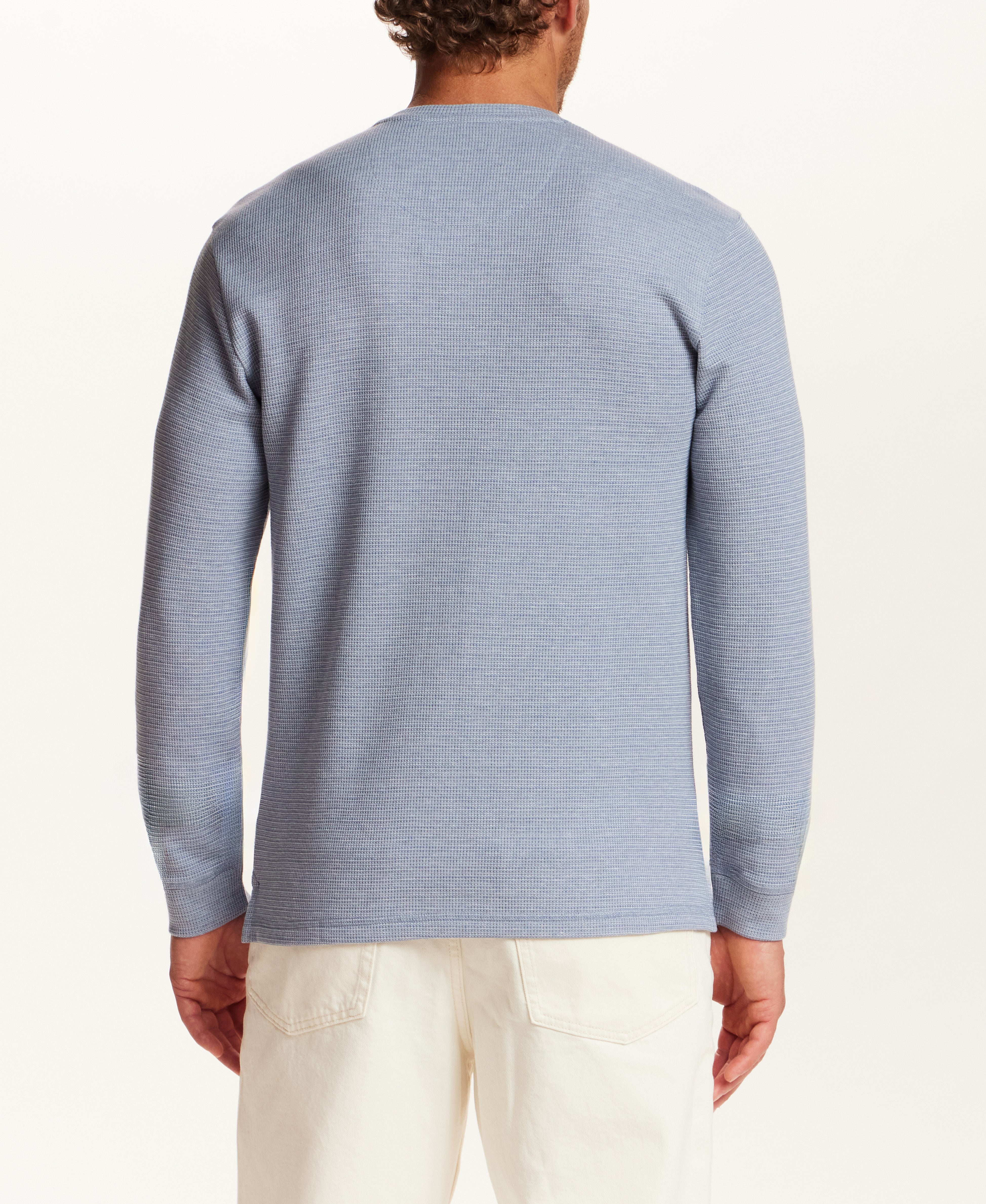Microstripe Waffle Henley in Ice Blue