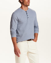 Microstripe Waffle Henley in Ice Blue