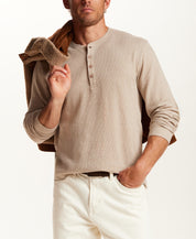 Microstripe Waffle Henley in Light Tan