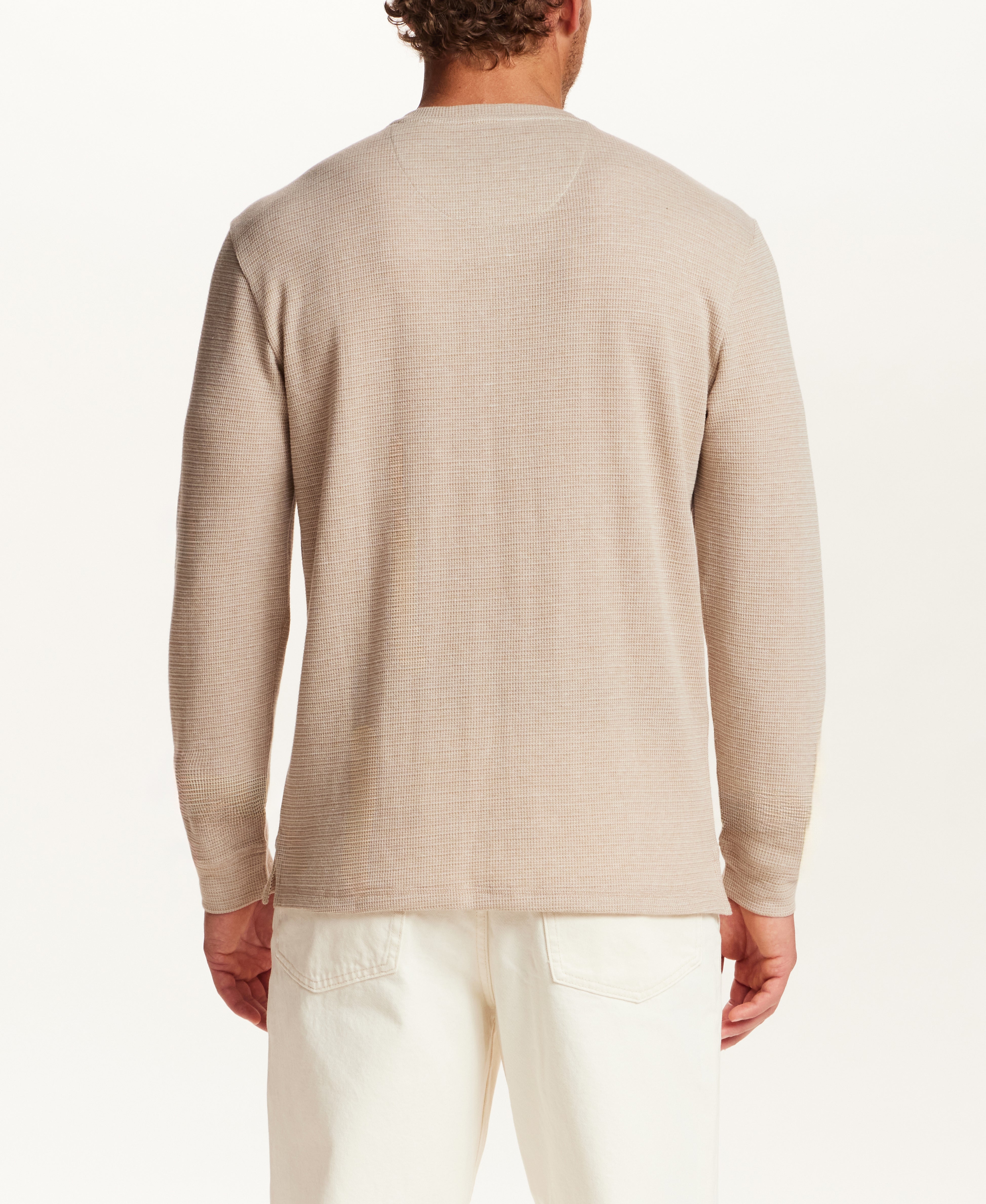 Microstripe Waffle Henley in Light Tan
