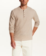 Microstripe Waffle Henley in Light Tan
