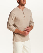 Microstripe Waffle Henley in Light Tan