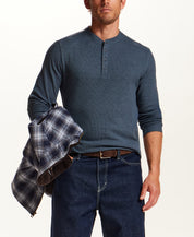 Microstripe Waffle Henley in Slate Blue