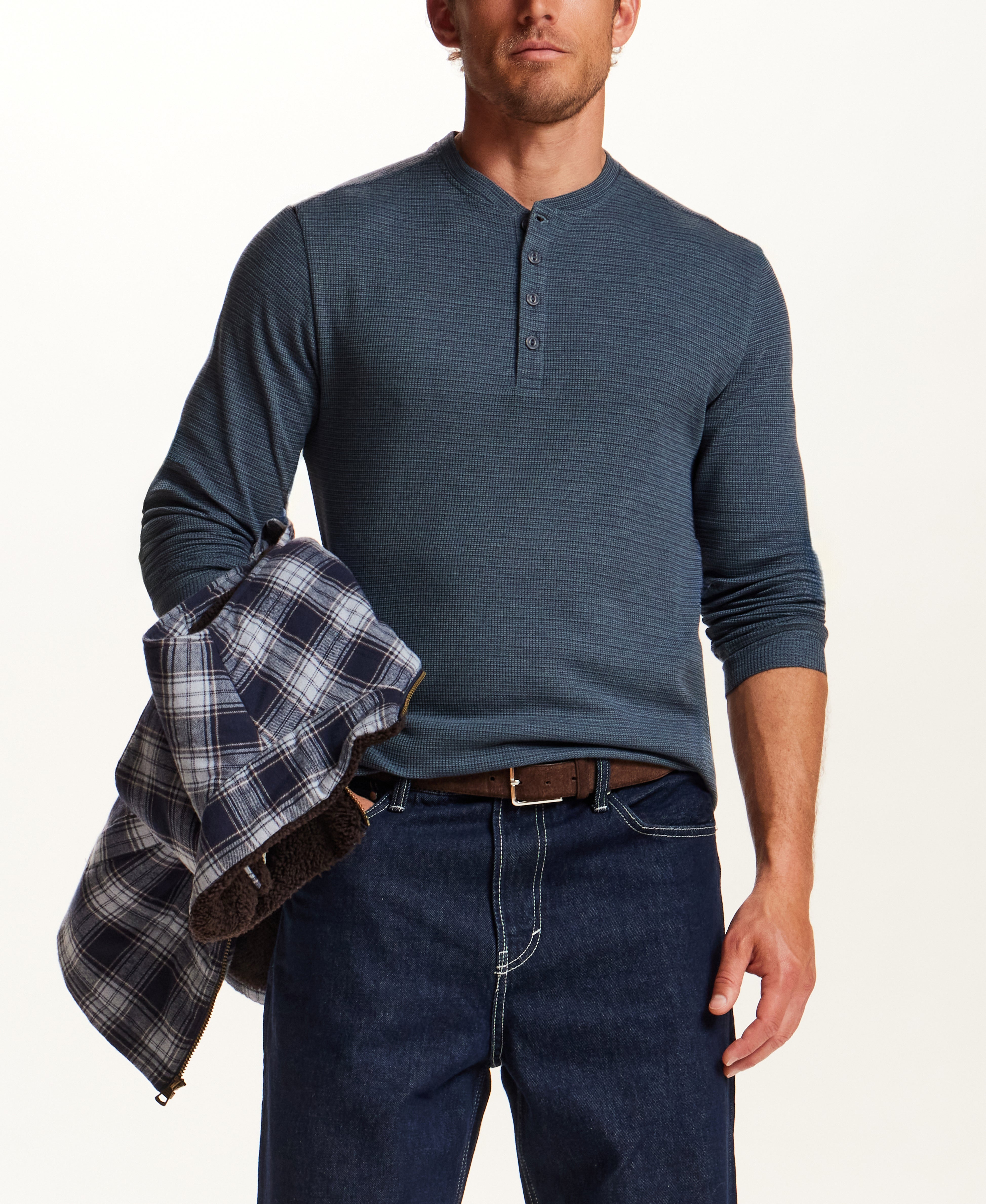Microstripe Waffle Henley in Slate Blue