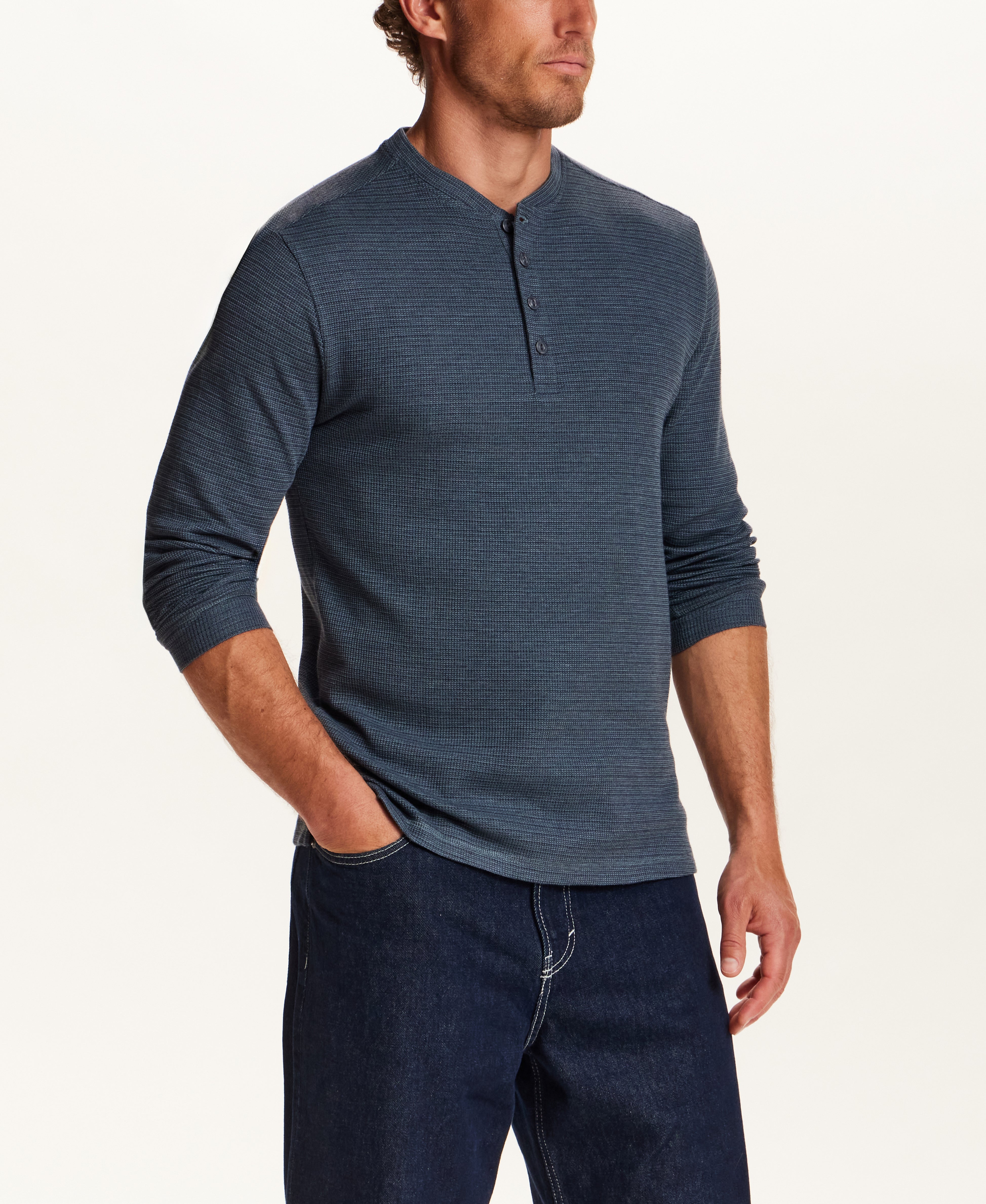 Microstripe Waffle Henley in Slate Blue