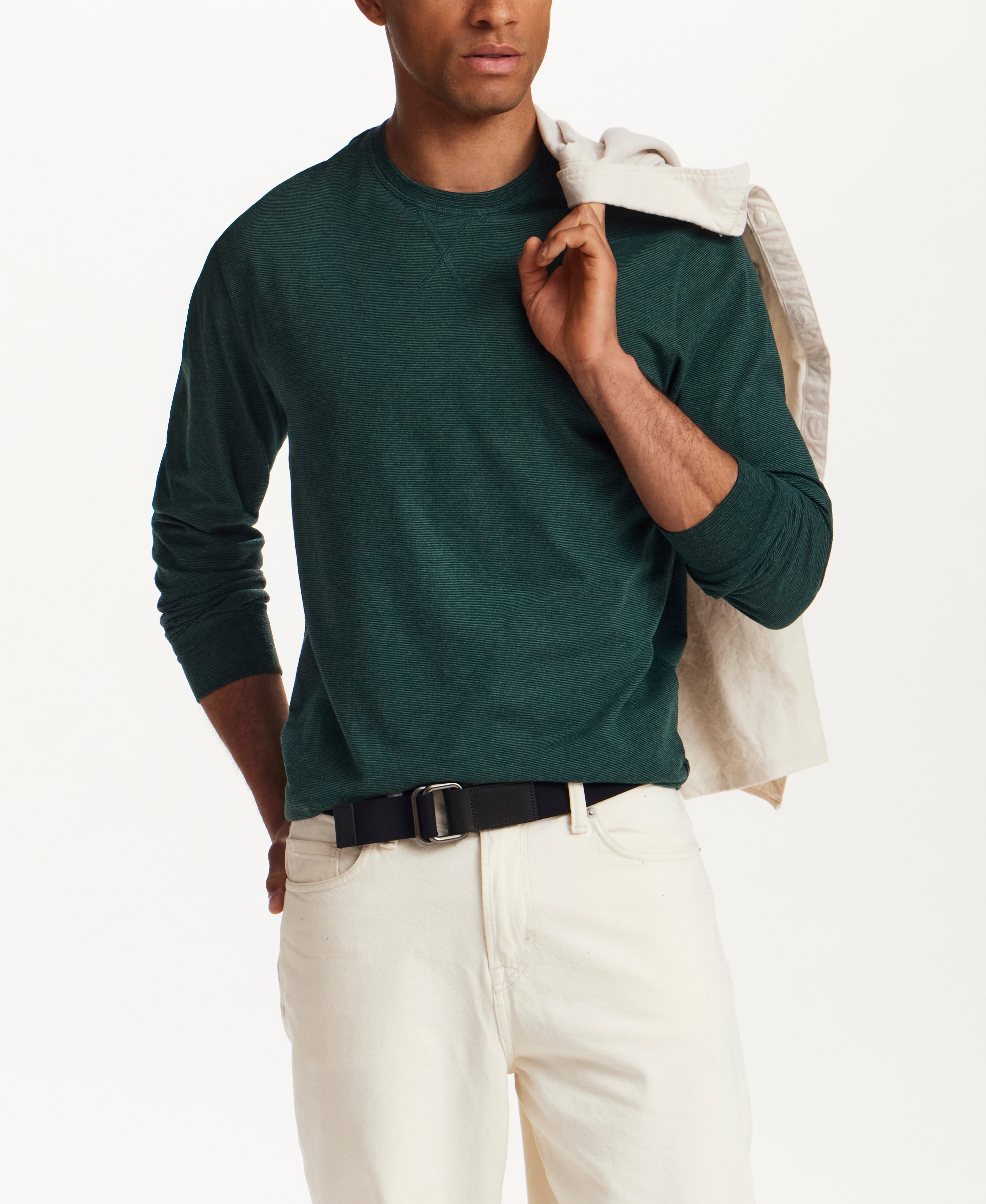 Signature Microstripe Crew in Botanical Green