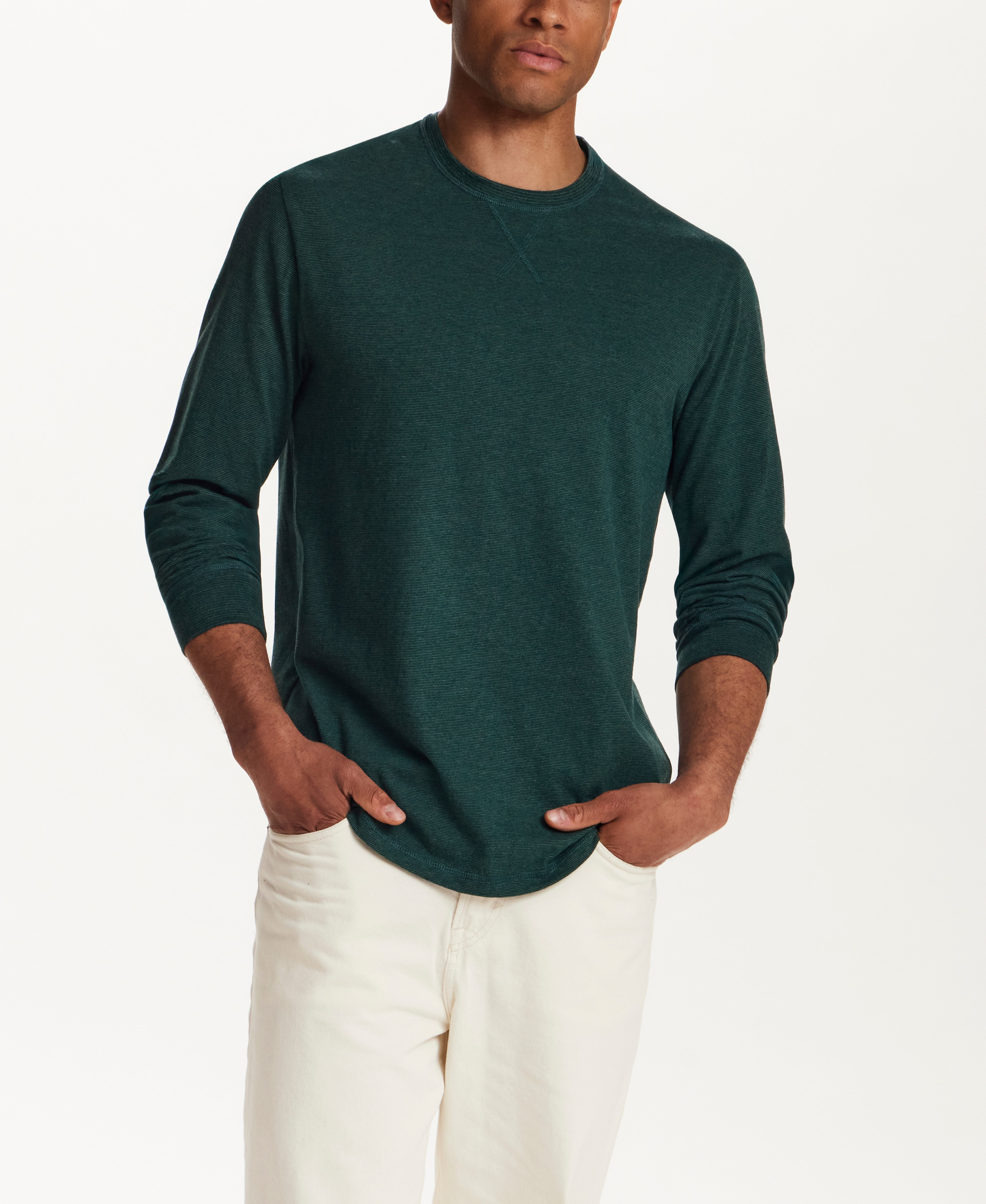 Signature Microstripe Crew in Botanical Green