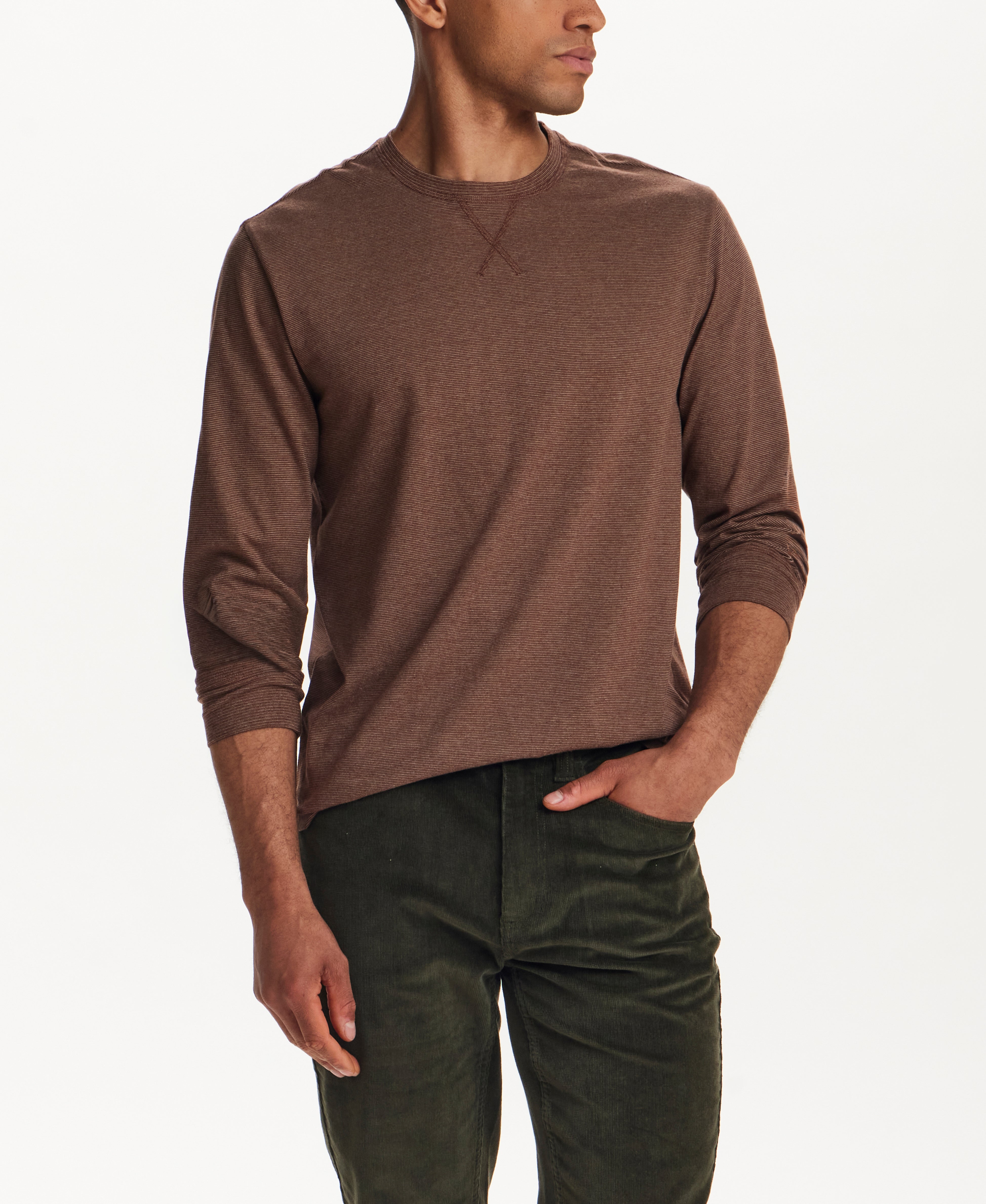 Signature Microstripe Crew in Khaki Brown
