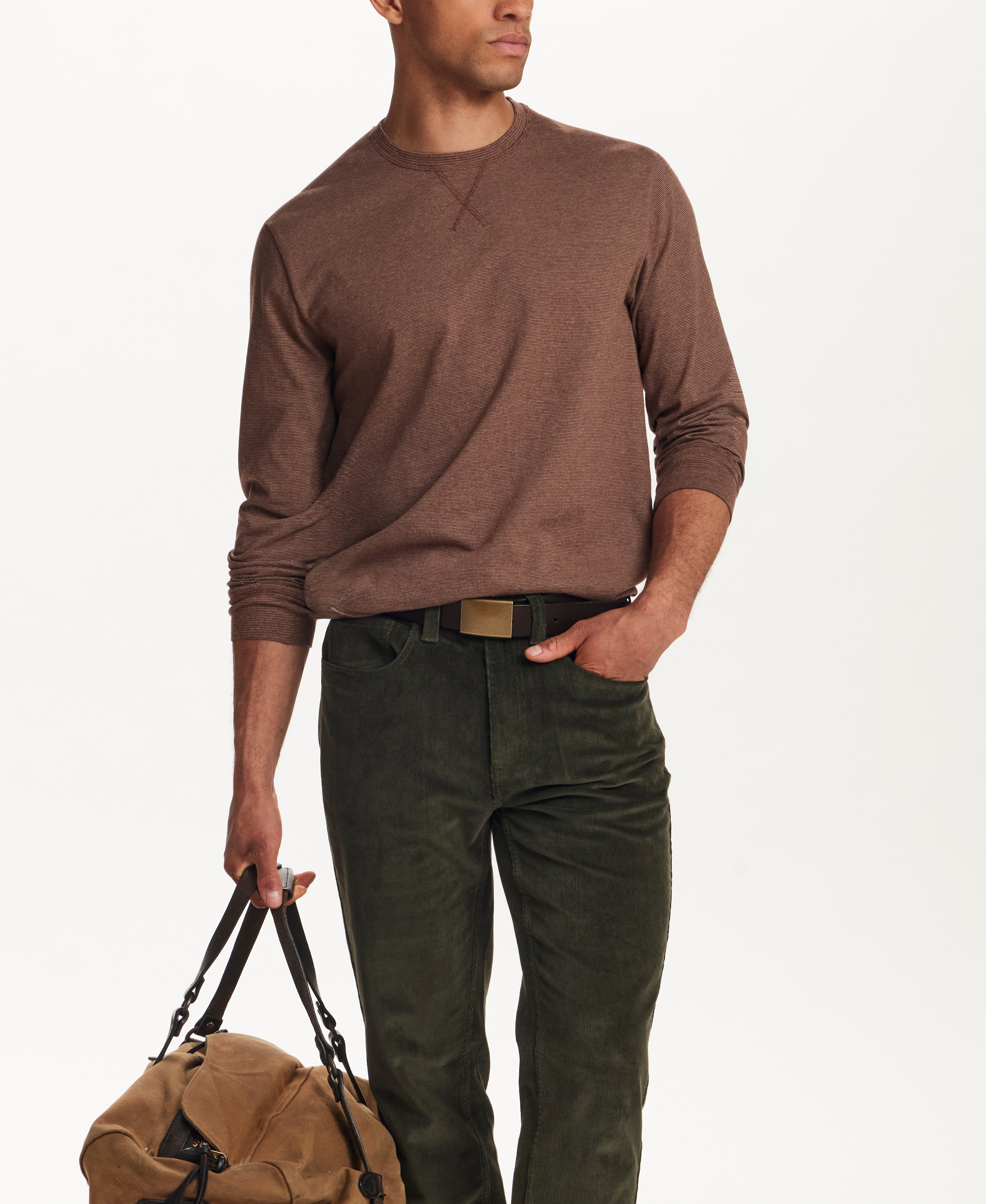 Signature Microstripe Crew in Khaki Brown