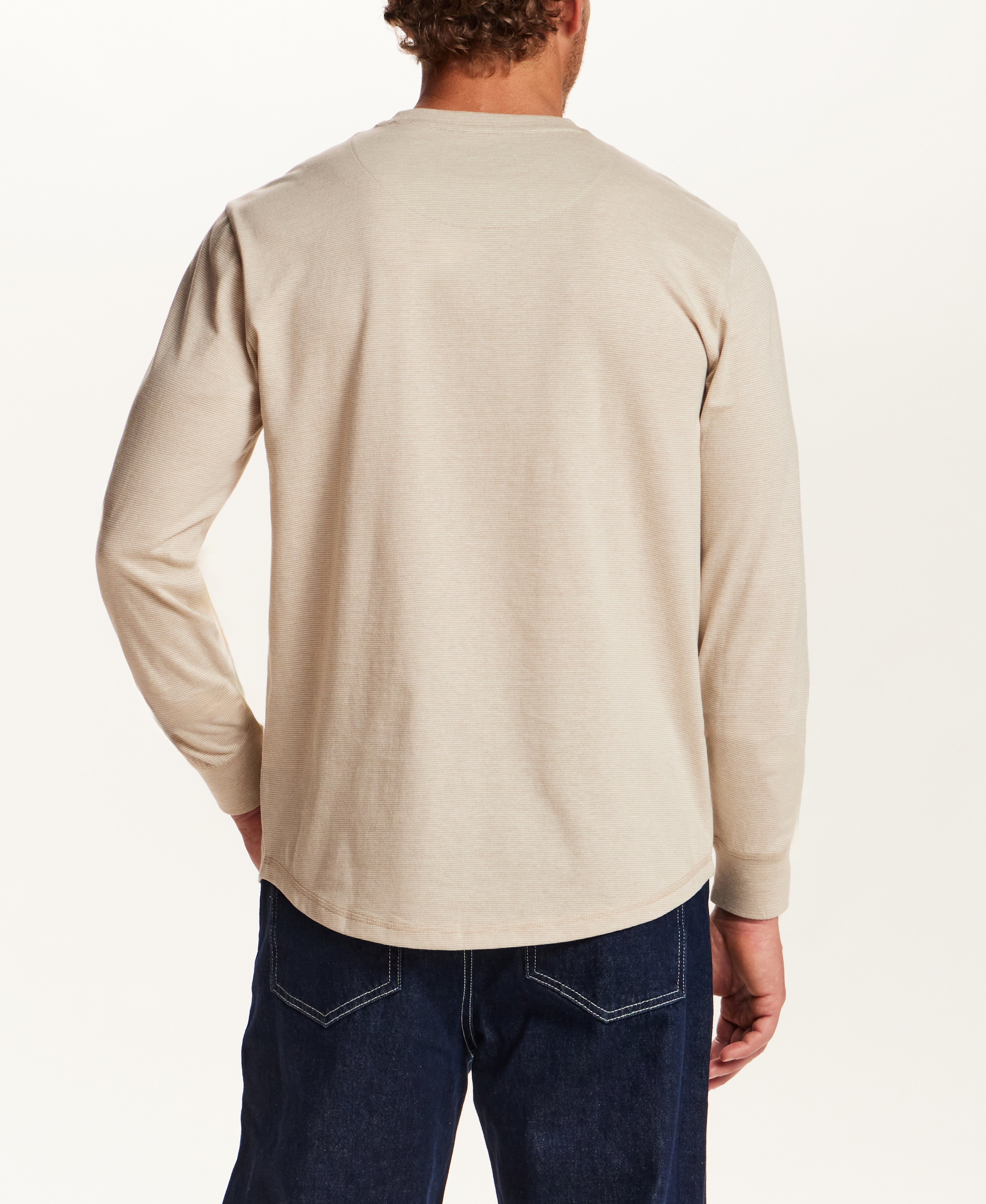 Signature Microstripe Crew in Light Tan