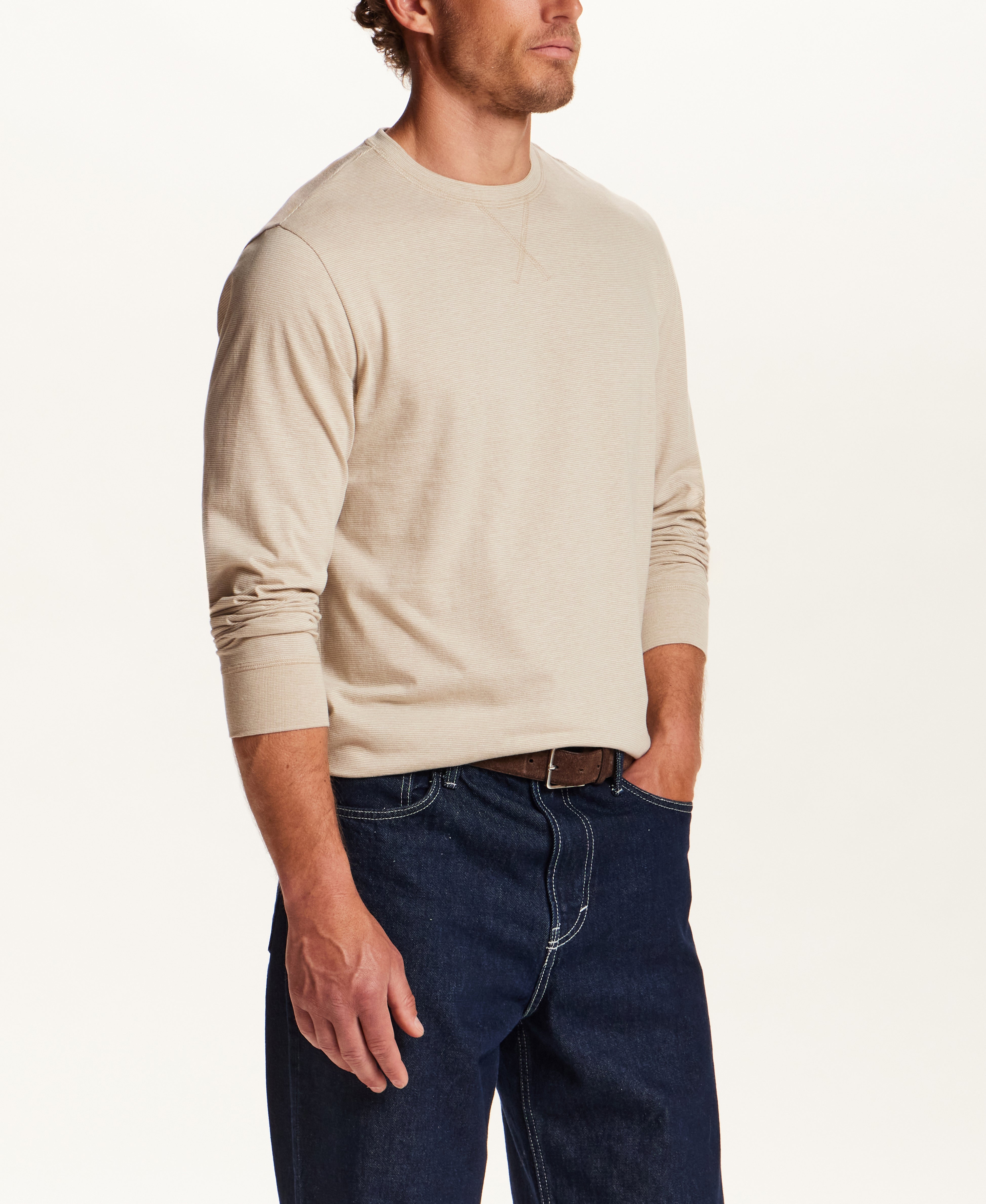 Signature Microstripe Crew in Light Tan