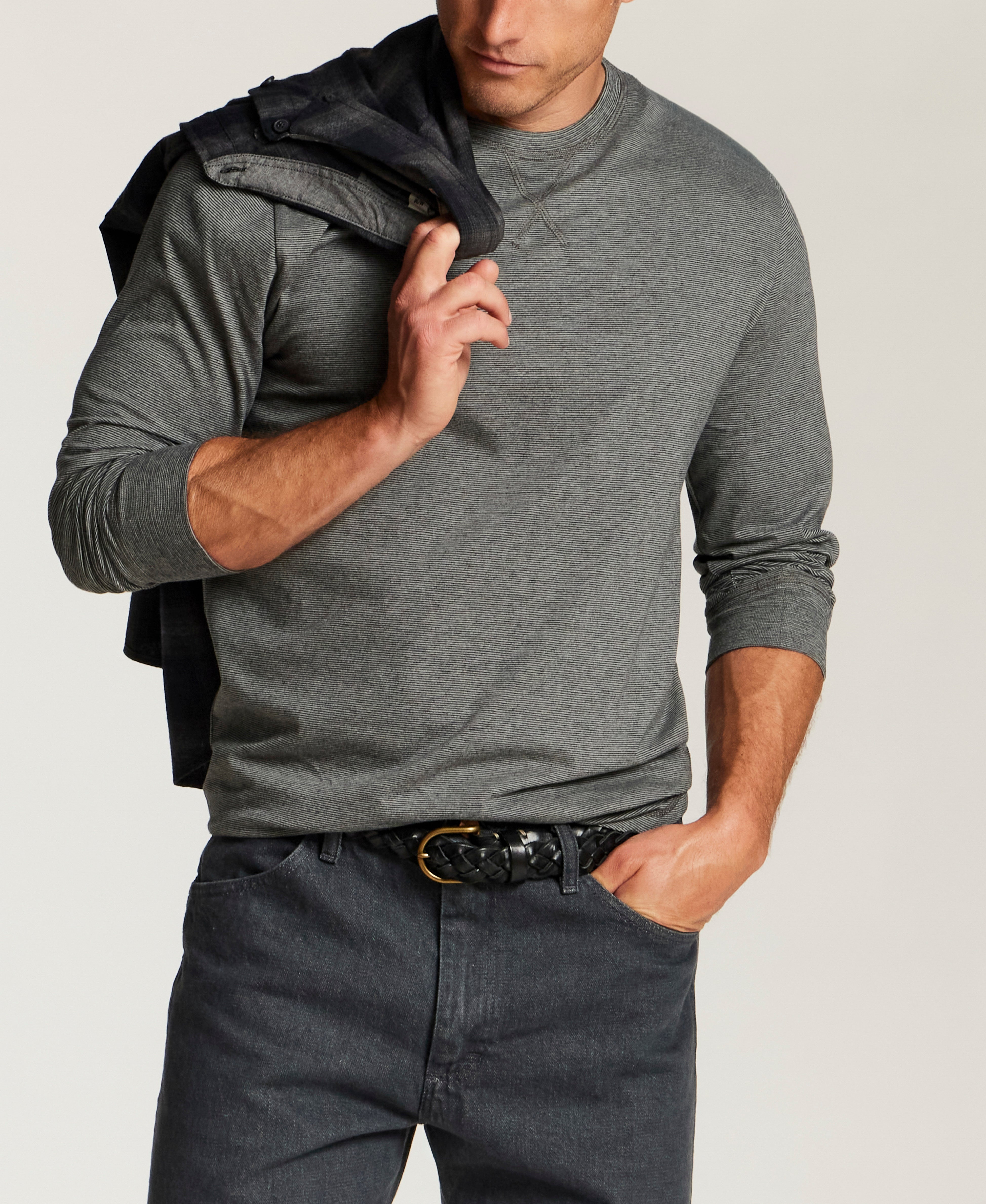 Signature Microstripe Crew in Metal Grey