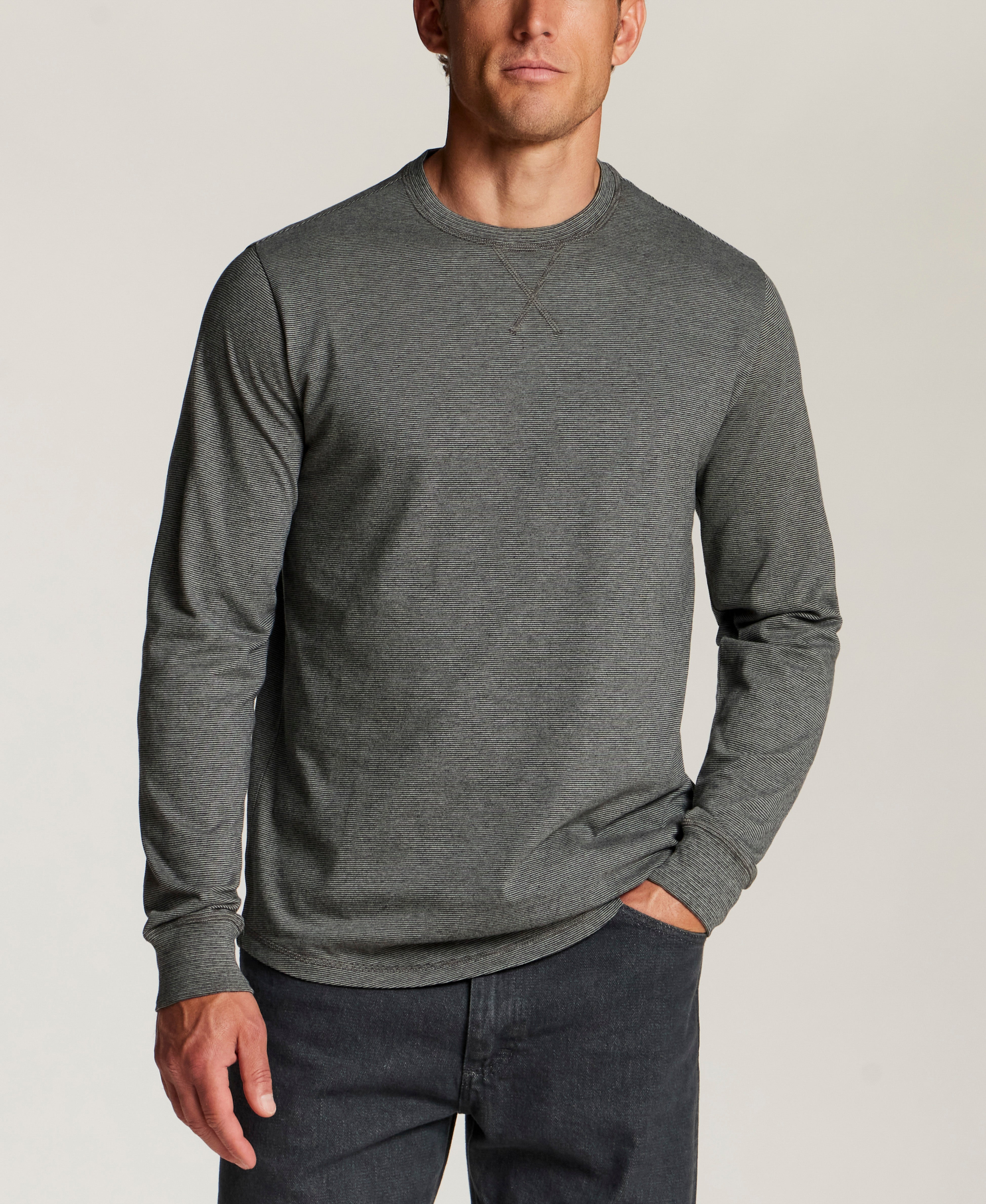 Signature Microstripe Crew in Metal Grey