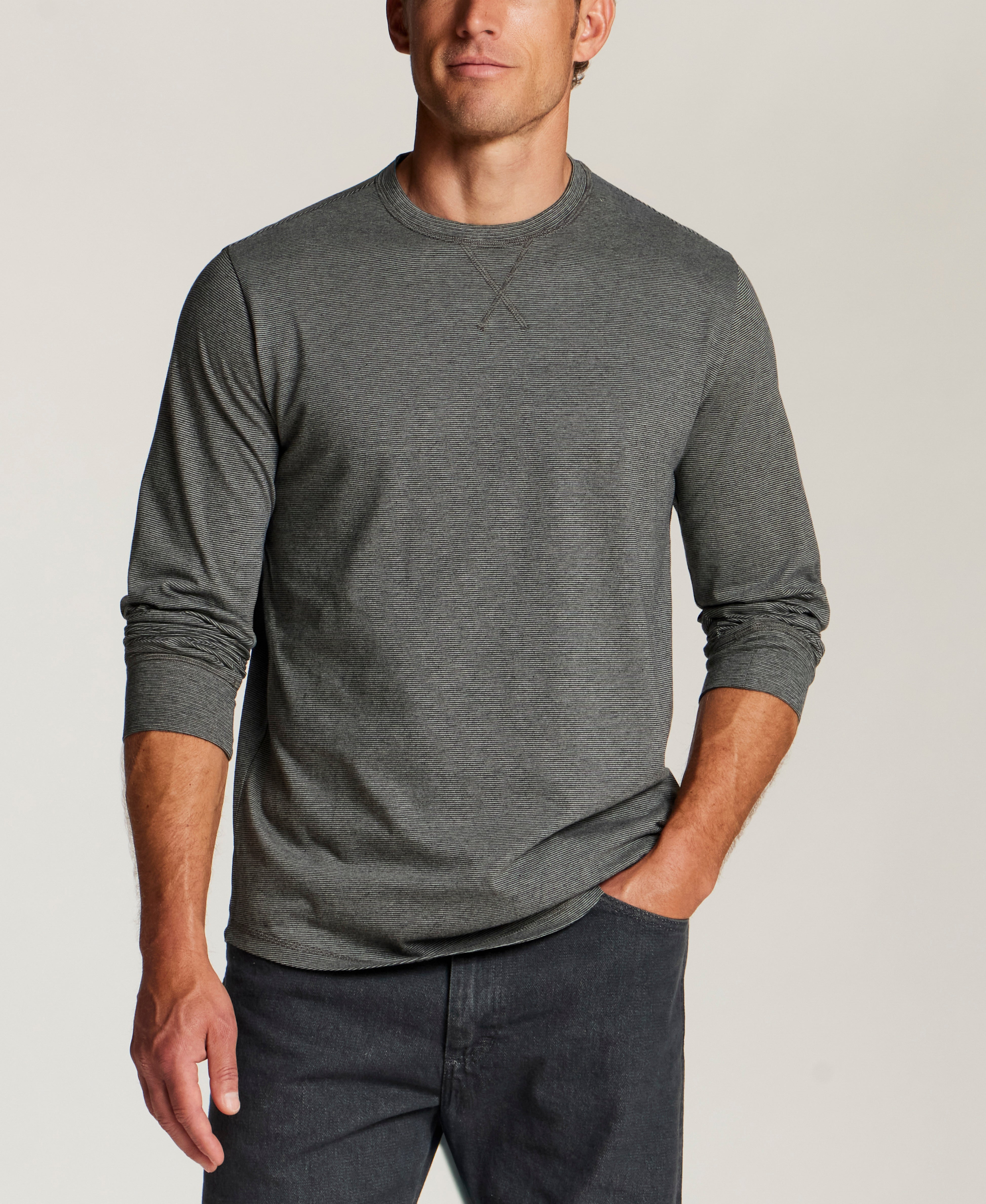 Signature Microstripe Crew in Metal Grey