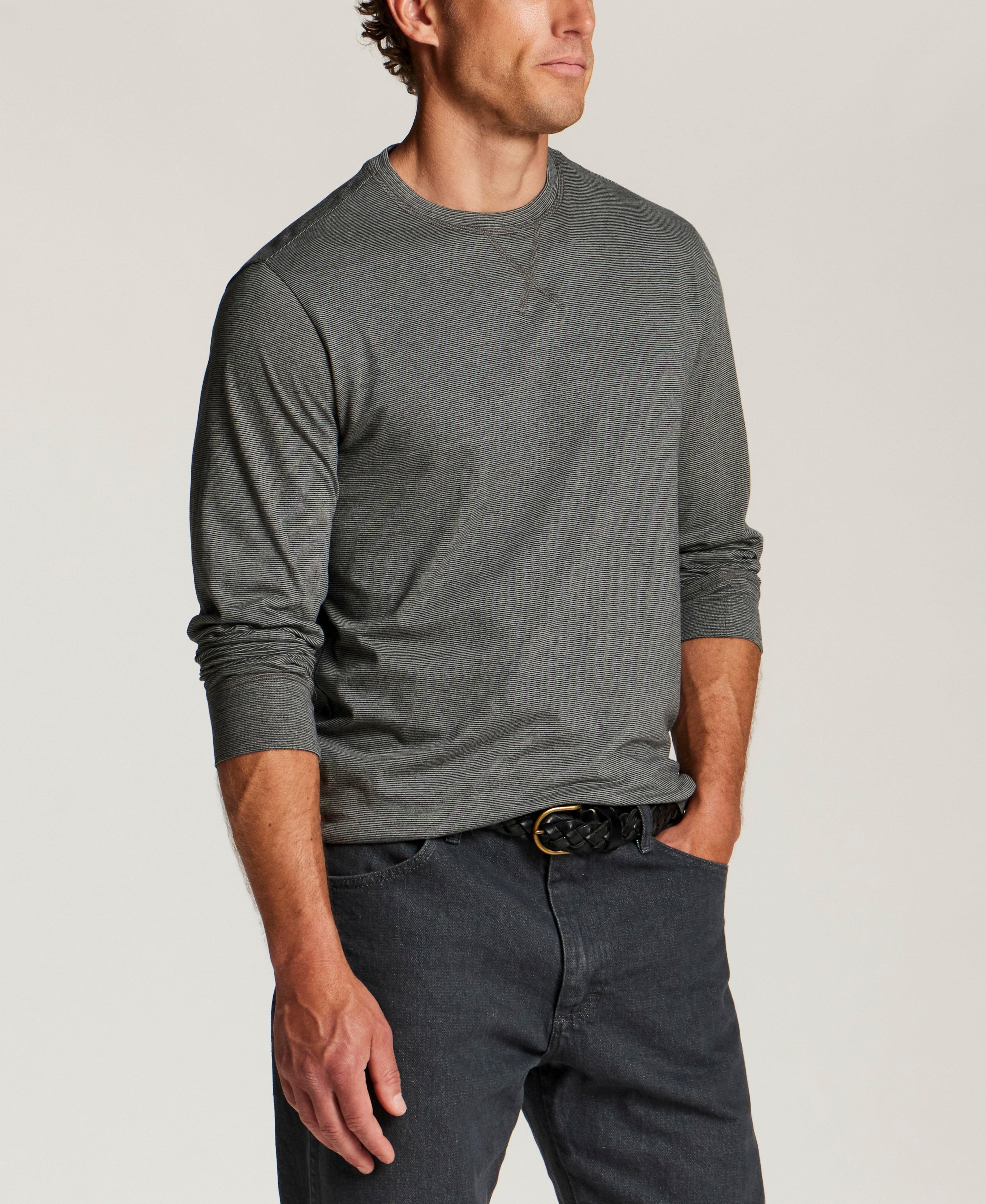 Signature Microstripe Crew in Metal Grey