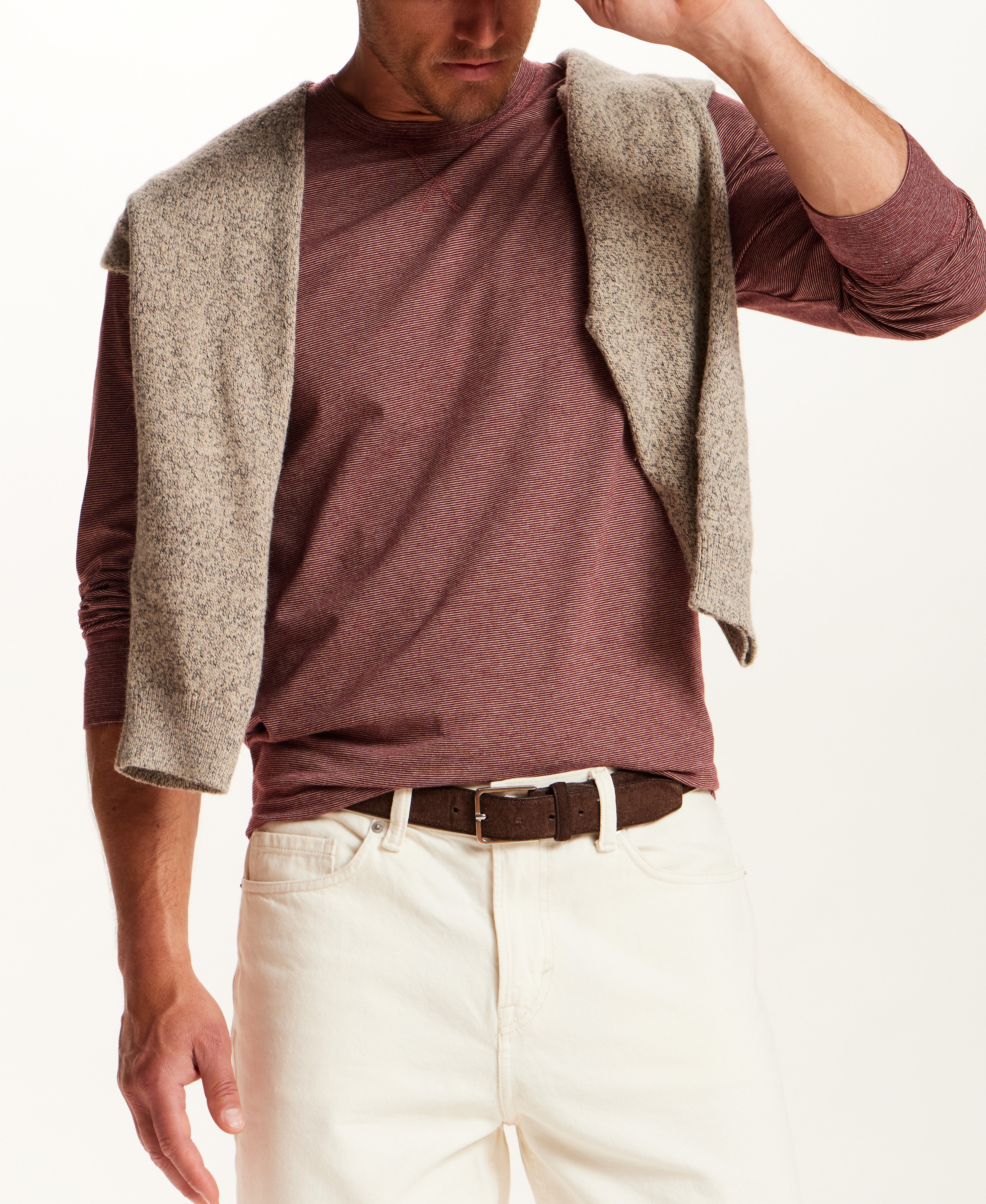 Signature Microstripe Crew in Wine