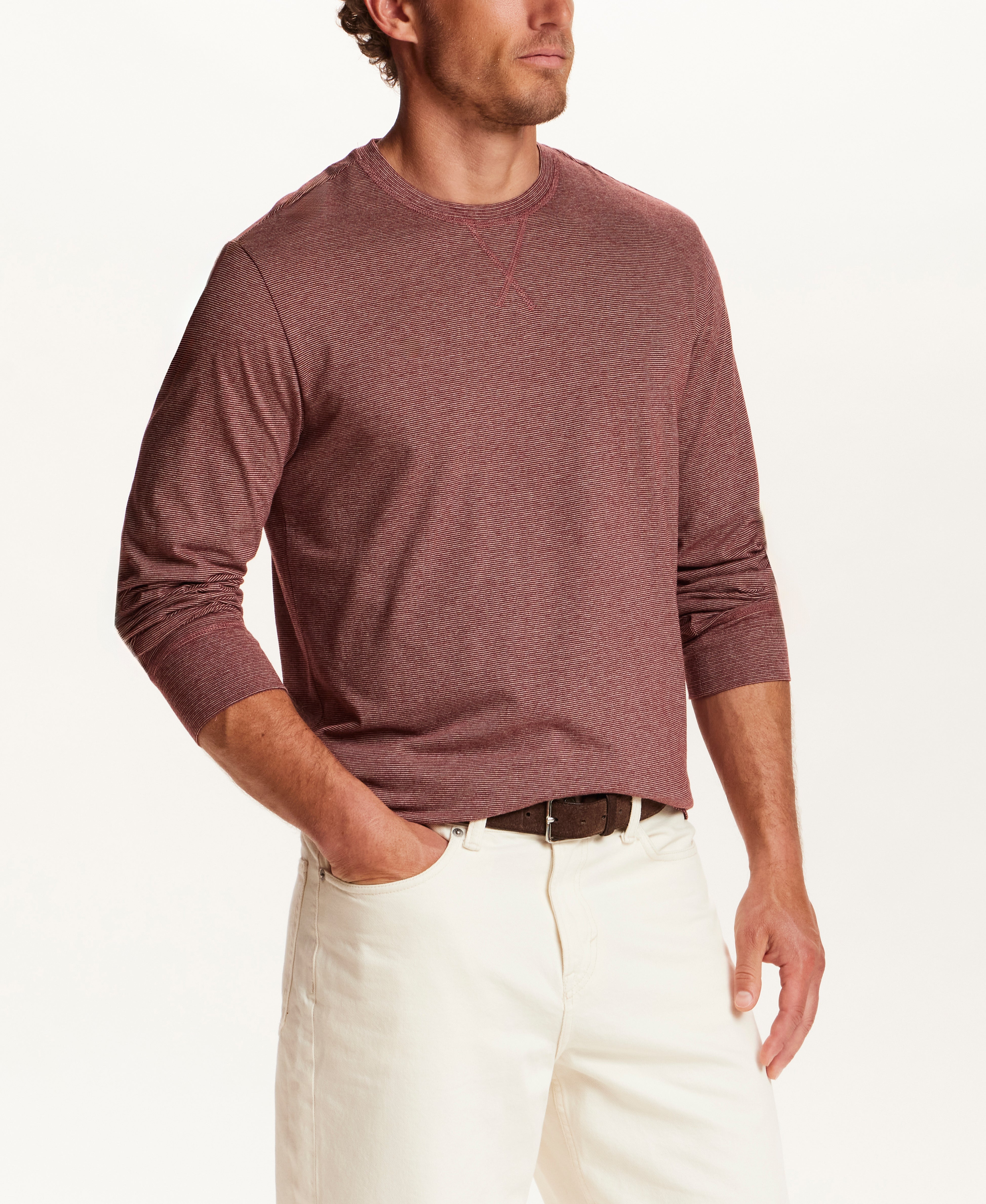 Signature Microstripe Crew in Wine