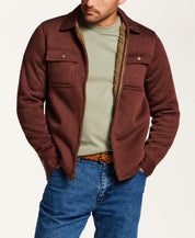 Sherpa-Lined Sweater Fleece Shirt Jacket in Brick
