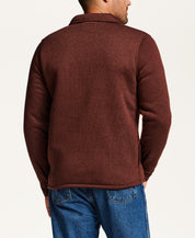 Sherpa-Lined Sweater Fleece Shirt Jacket in Brick