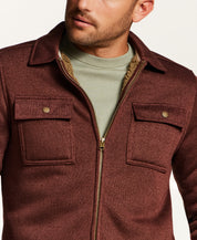 Sherpa-Lined Sweater Fleece Shirt Jacket in Brick