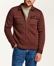 Sherpa-Lined Sweater Fleece Shirt Jacket in Brick
