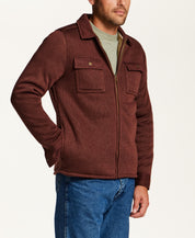 Sherpa-Lined Sweater Fleece Shirt Jacket in Brick