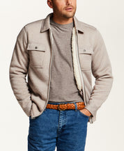 Sherpa-Lined Sweater Fleece Shirt Jacket in Cream