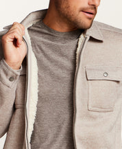 Sherpa-Lined Sweater Fleece Shirt Jacket in Cream