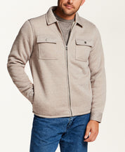 Sherpa-Lined Sweater Fleece Shirt Jacket in Cream
