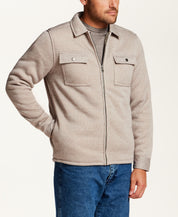 Sherpa-Lined Sweater Fleece Shirt Jacket in Cream