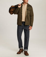 Sherpa-Lined Sweater Fleece Shirt Jacket in Forest Night