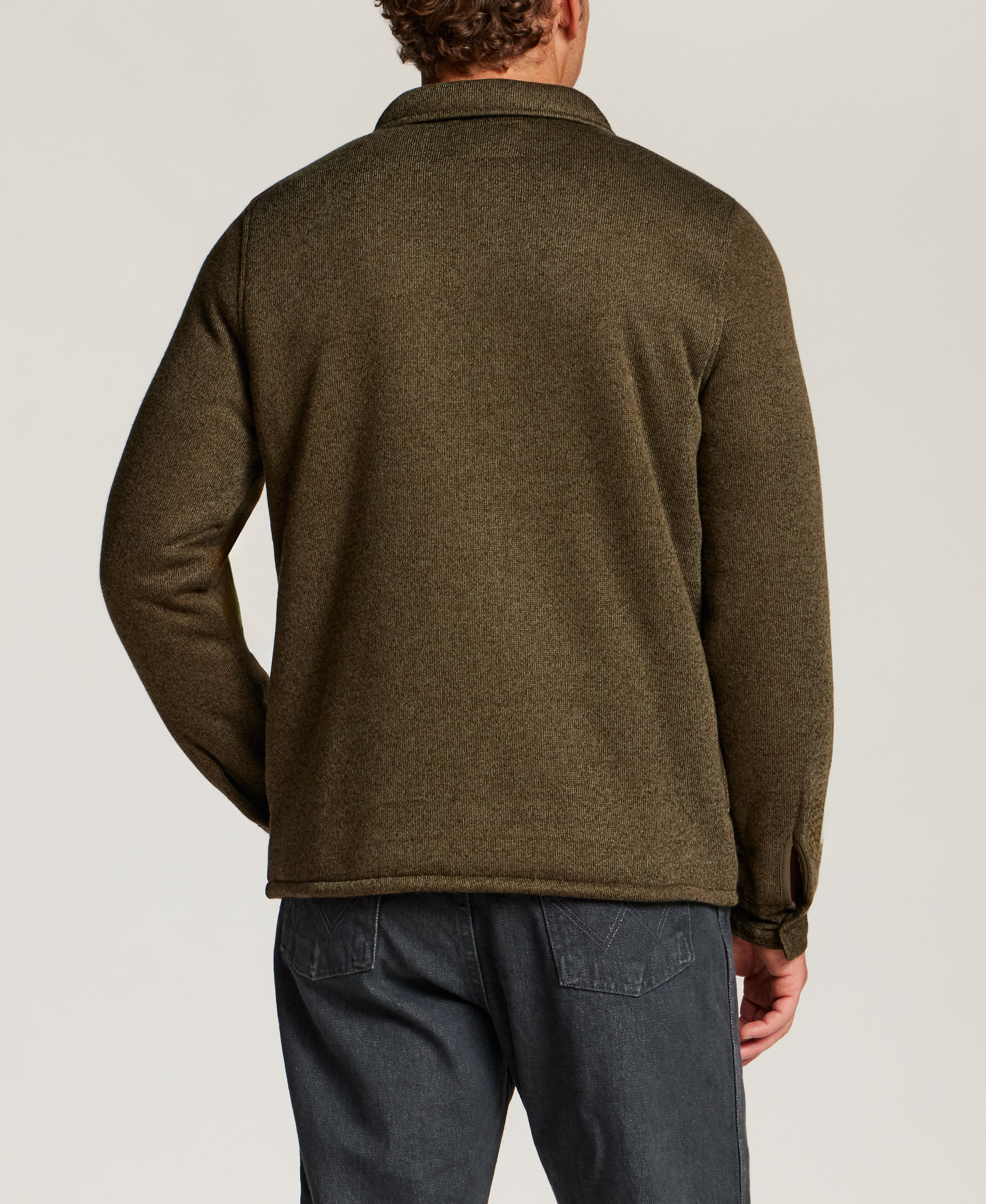 Sherpa-Lined Sweater Fleece Shirt Jacket in Forest Night