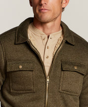 Sherpa-Lined Sweater Fleece Shirt Jacket in Forest Night