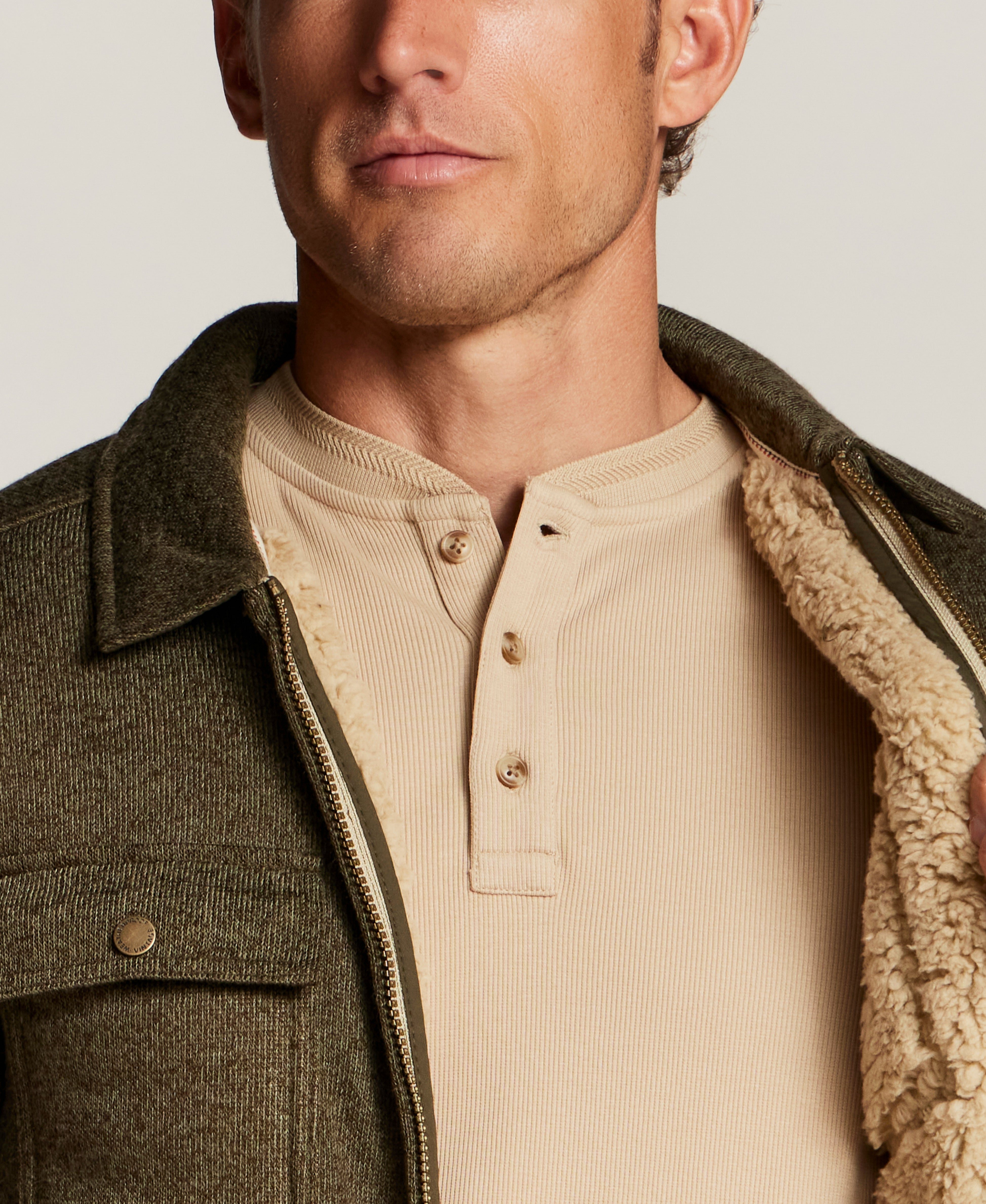 Sherpa-Lined Sweater Fleece Shirt Jacket in Forest Night