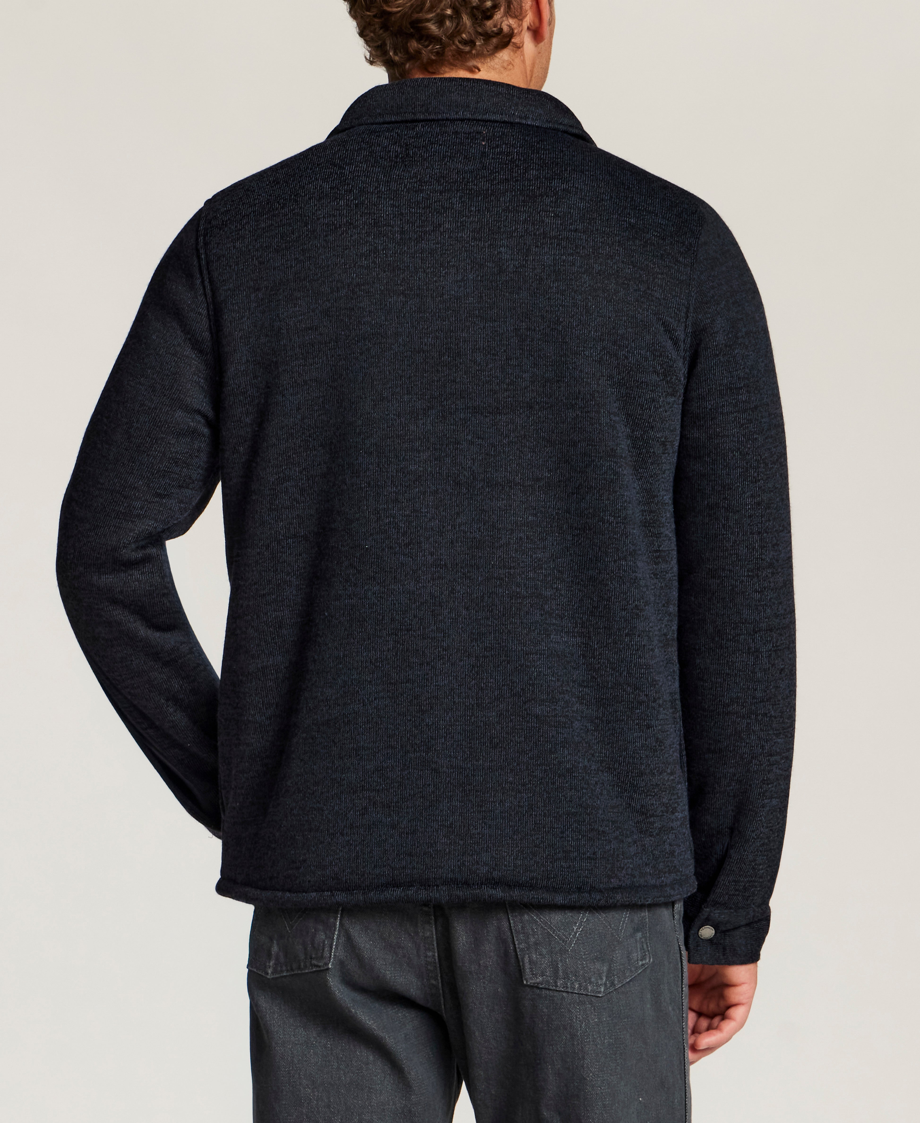Sherpa-Lined Sweater Fleece Shirt Jacket in Midnight Navy