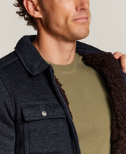 Sherpa-Lined Sweater Fleece Shirt Jacket in Midnight Navy
