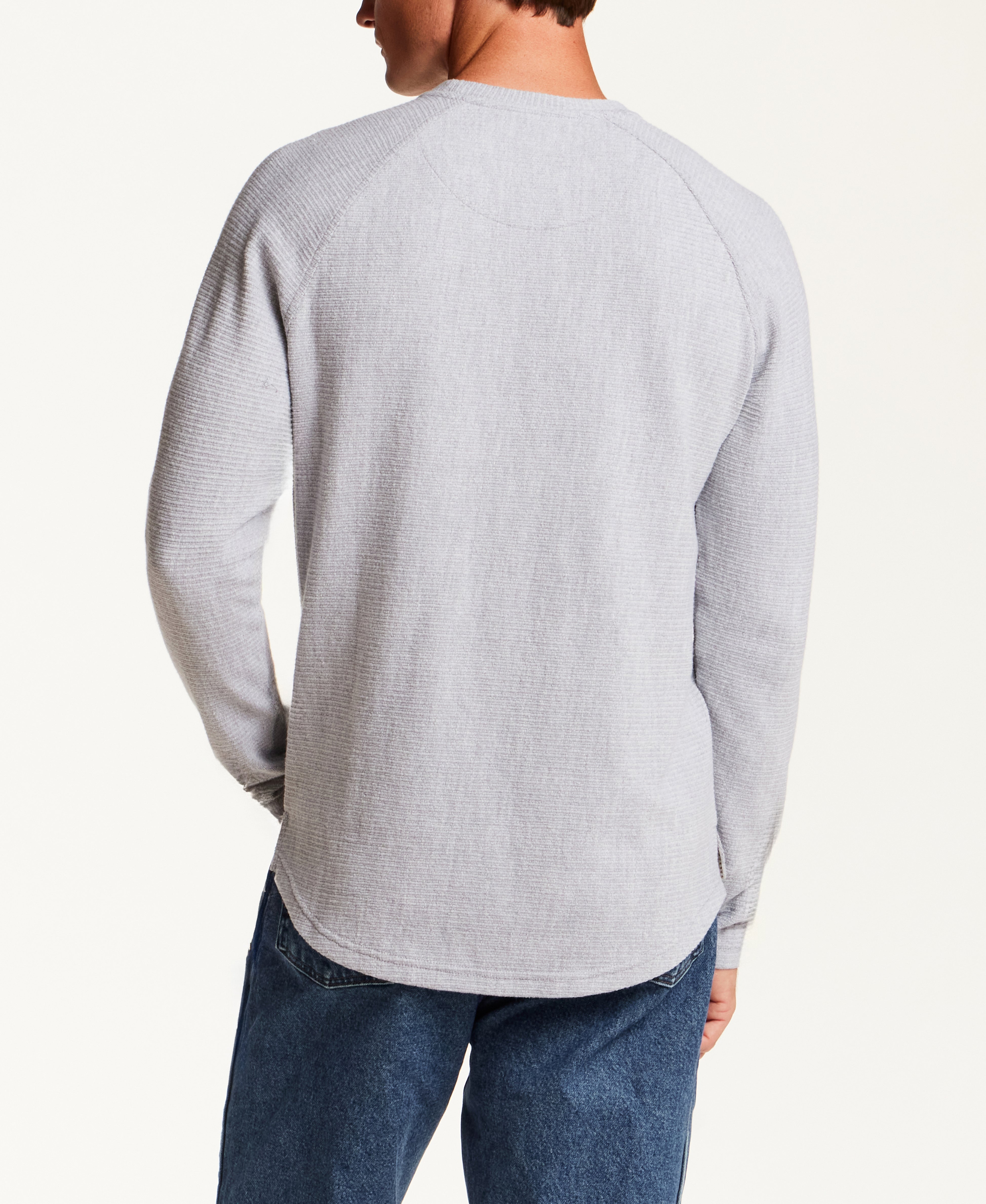 Textured Raglan Crewneck in Heather Grey