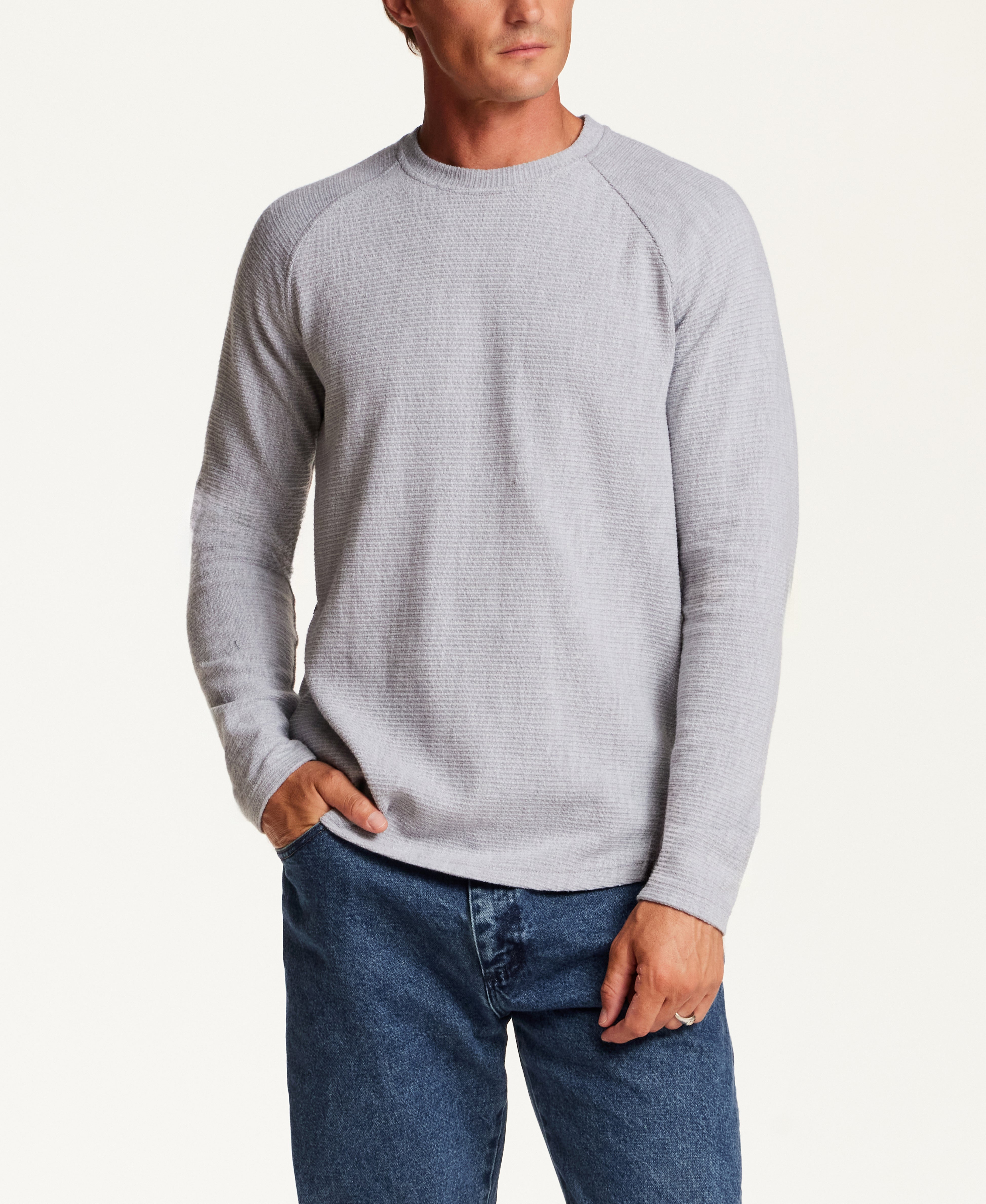 Textured Raglan Crewneck in Heather Grey