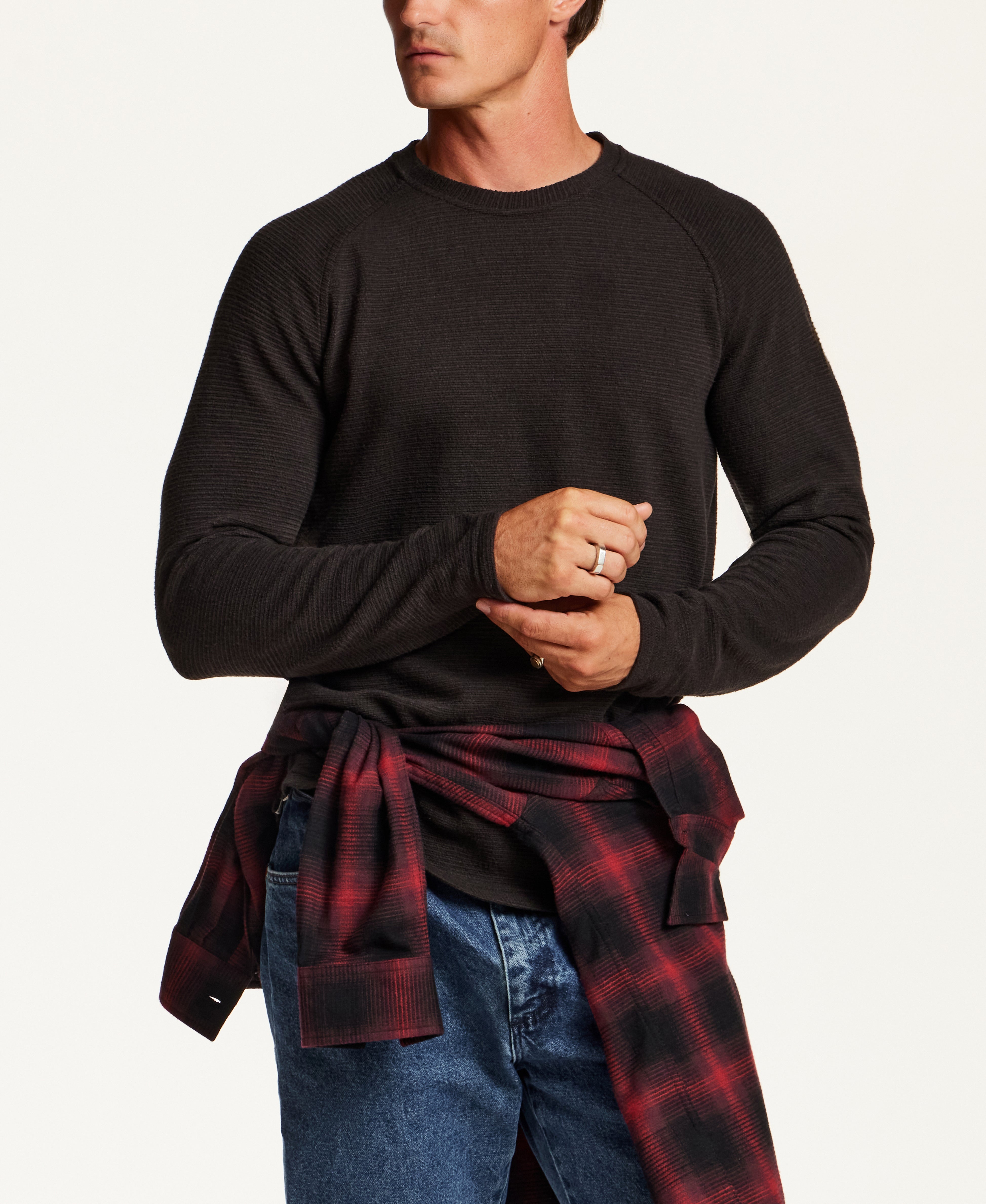Textured Raglan Crewneck in Meteorite