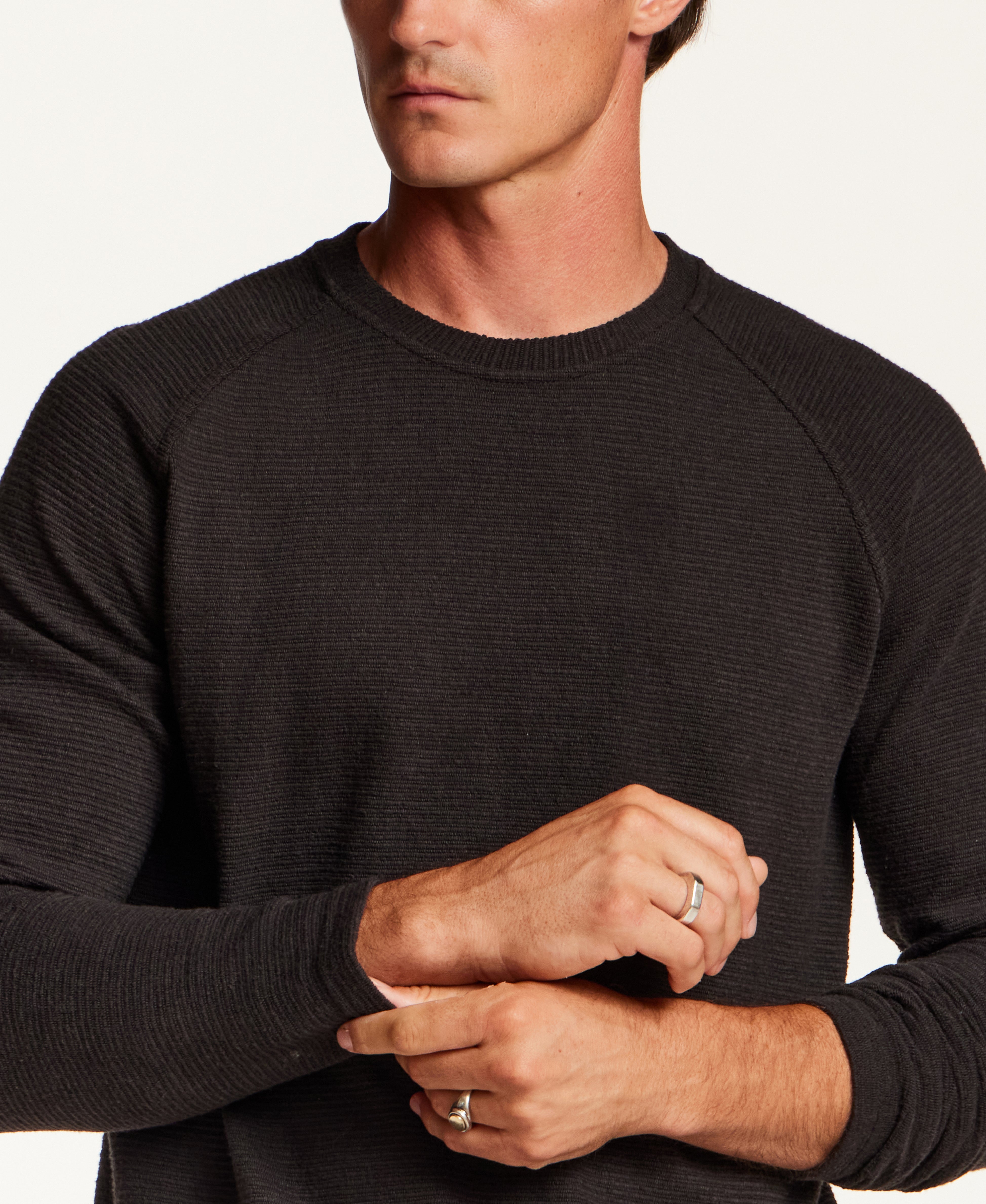 Textured Raglan Crewneck in Meteorite