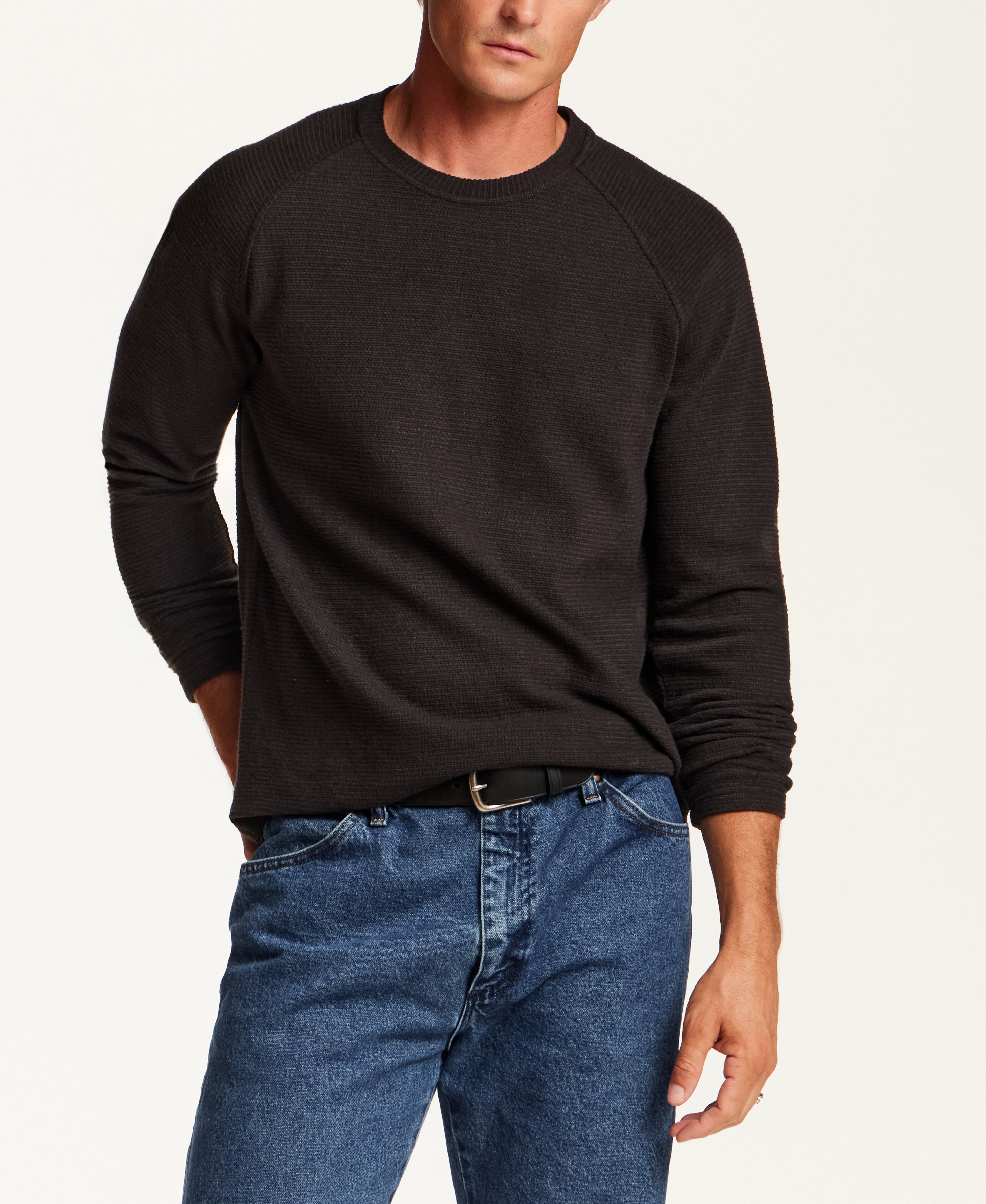 Textured Raglan Crewneck in Meteorite