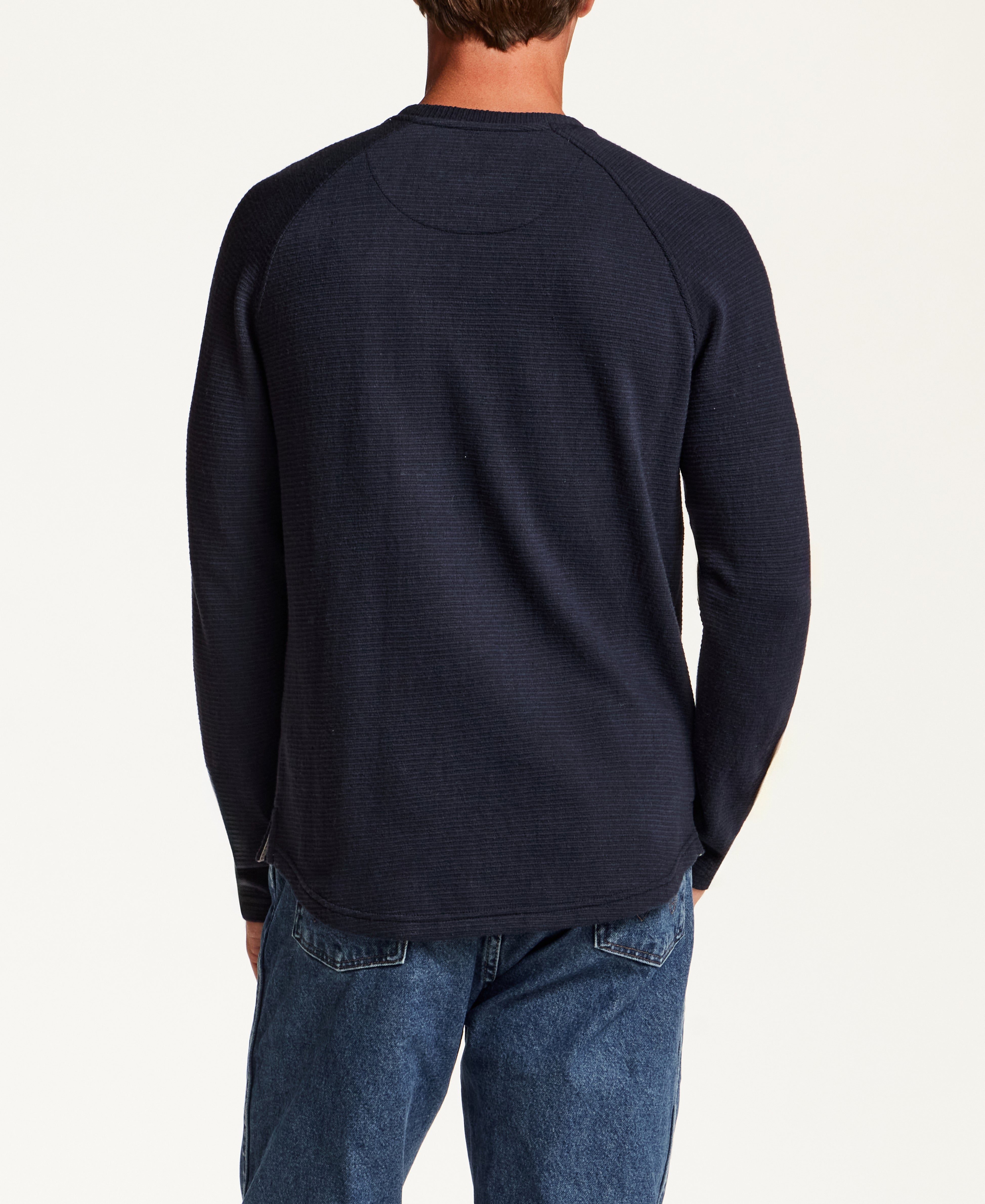 Textured Raglan Crewneck in Navy