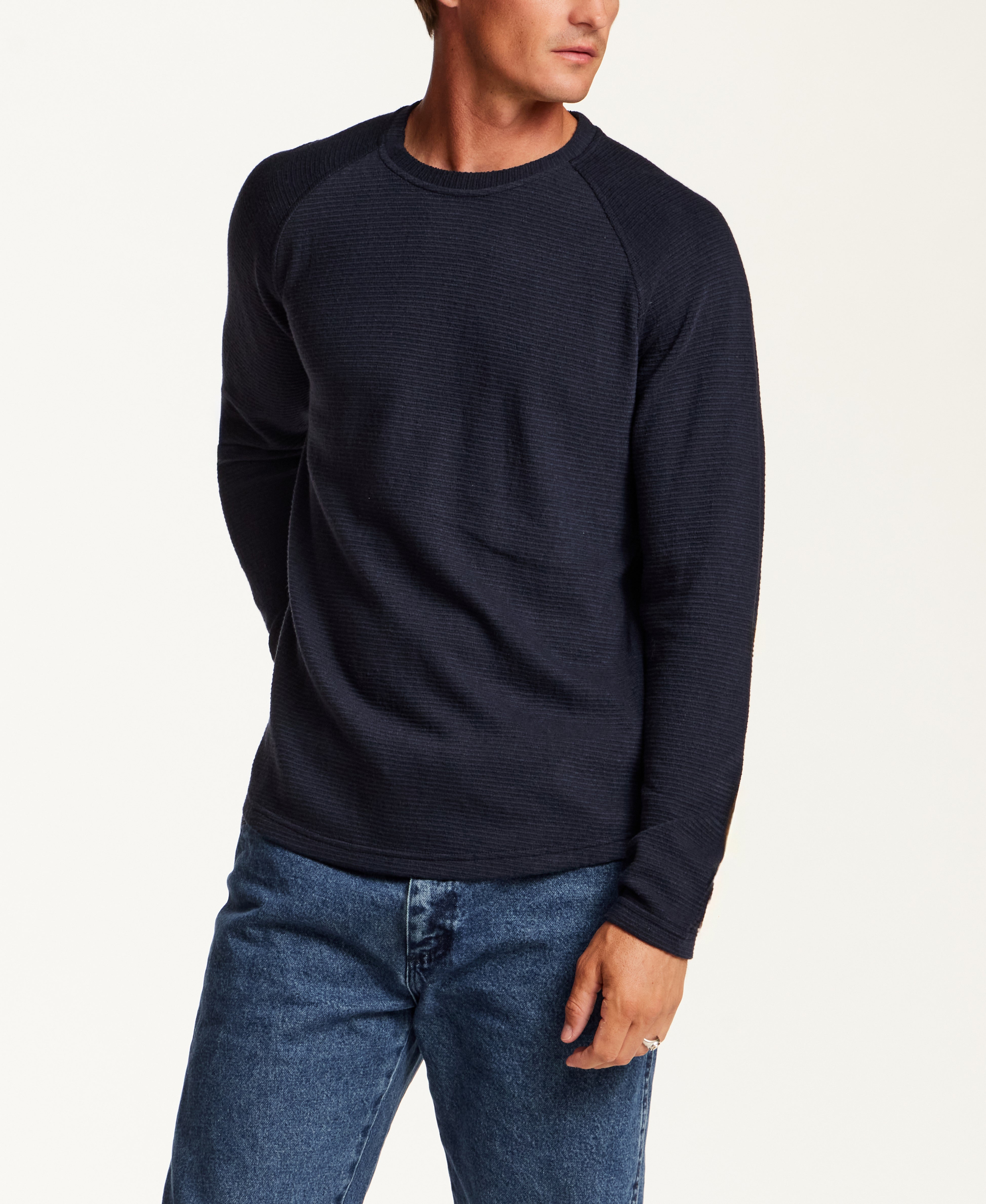 Textured Raglan Crewneck in Navy