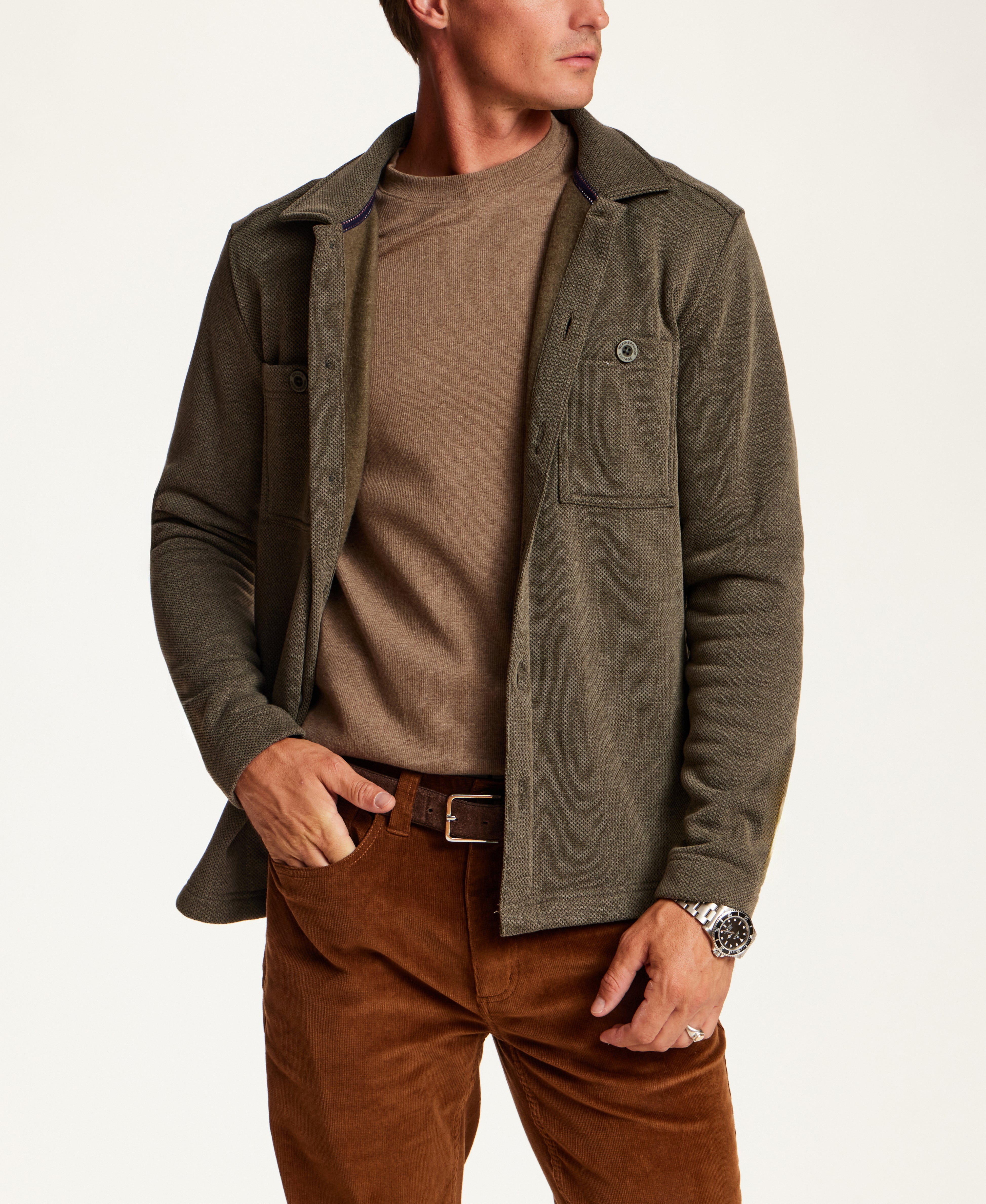 Pebble Knit Shirt Jacket in Forest Night