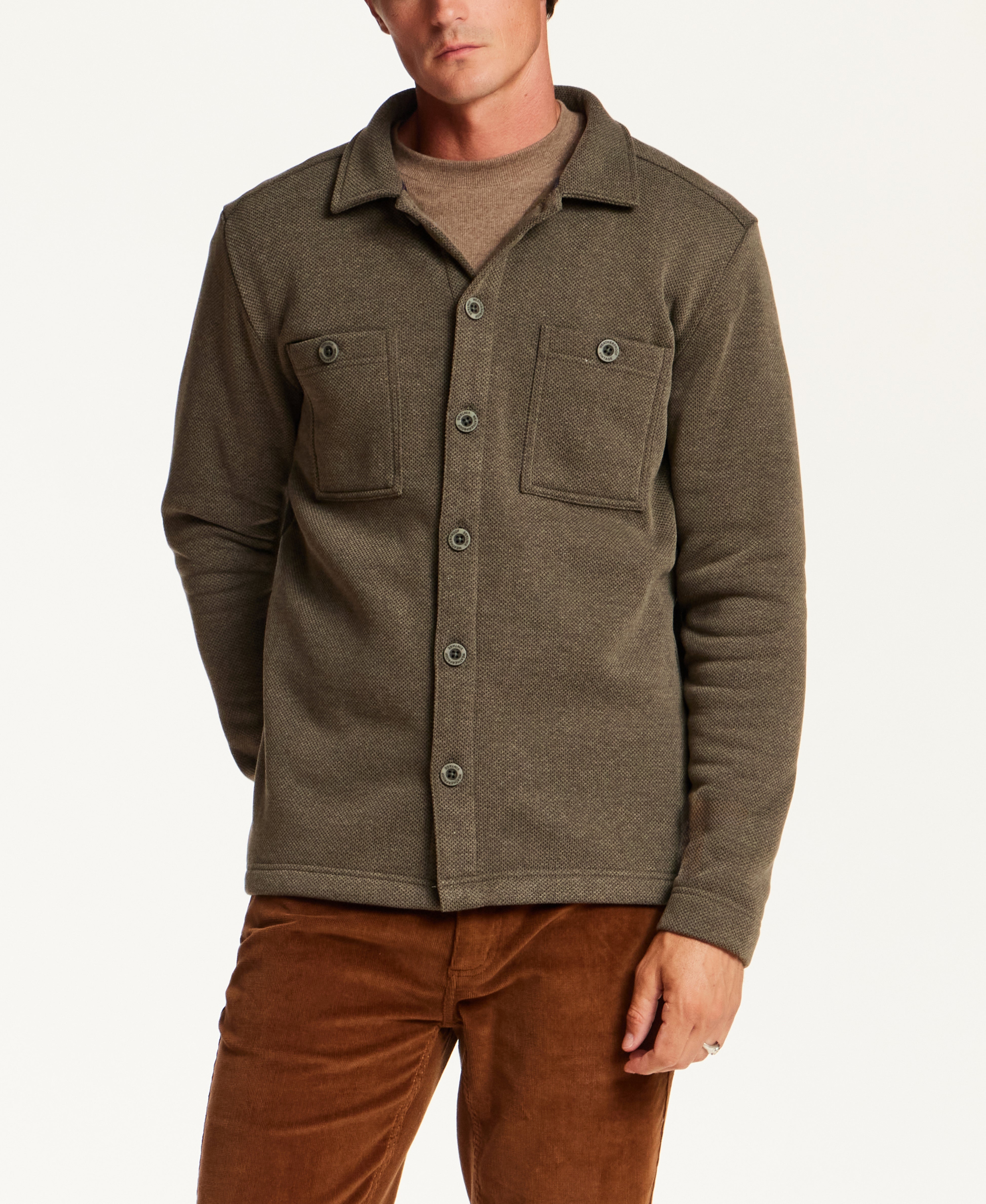 Pebble Knit Shirt Jacket in Forest Night