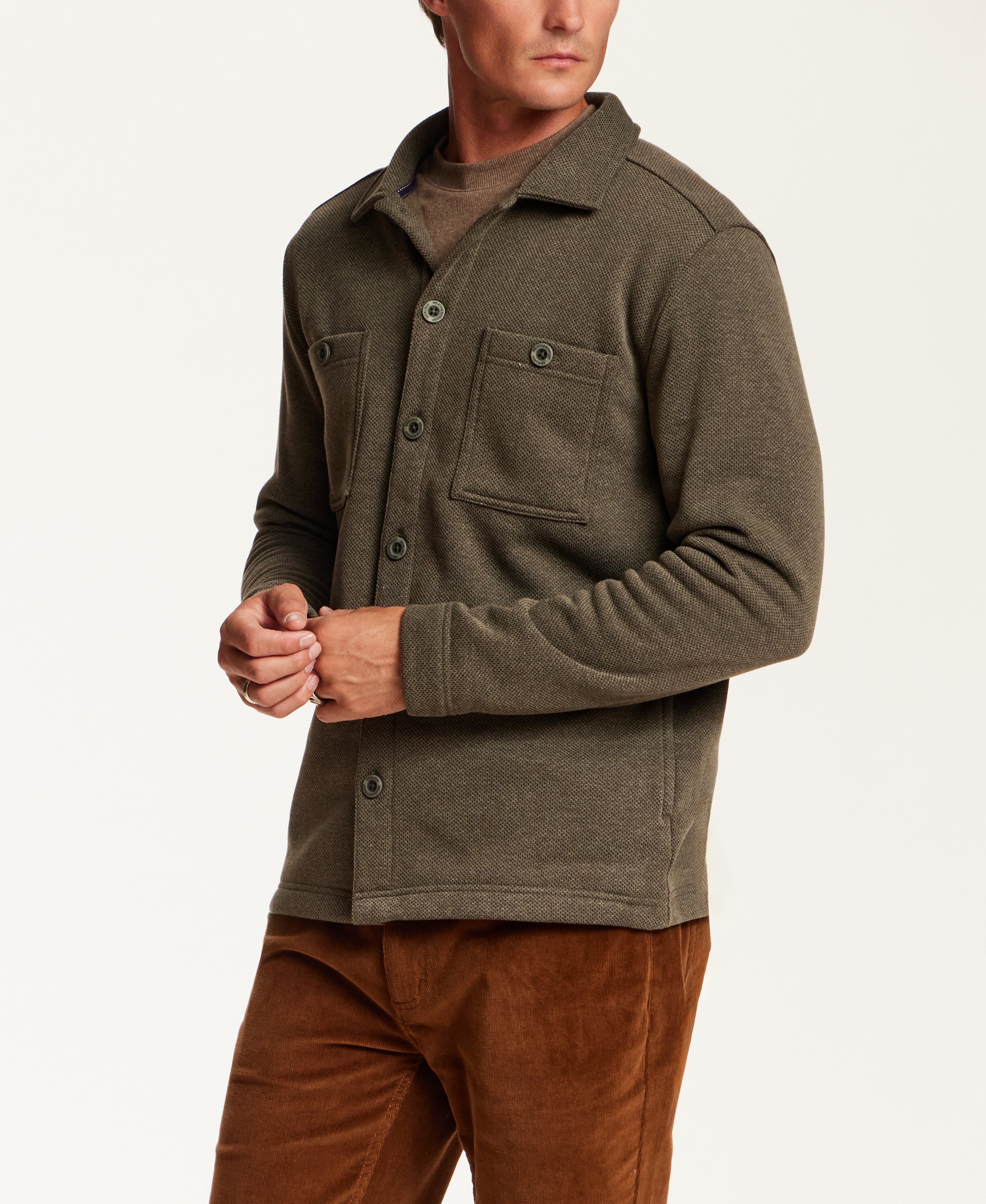 Pebble Knit Shirt Jacket in Forest Night