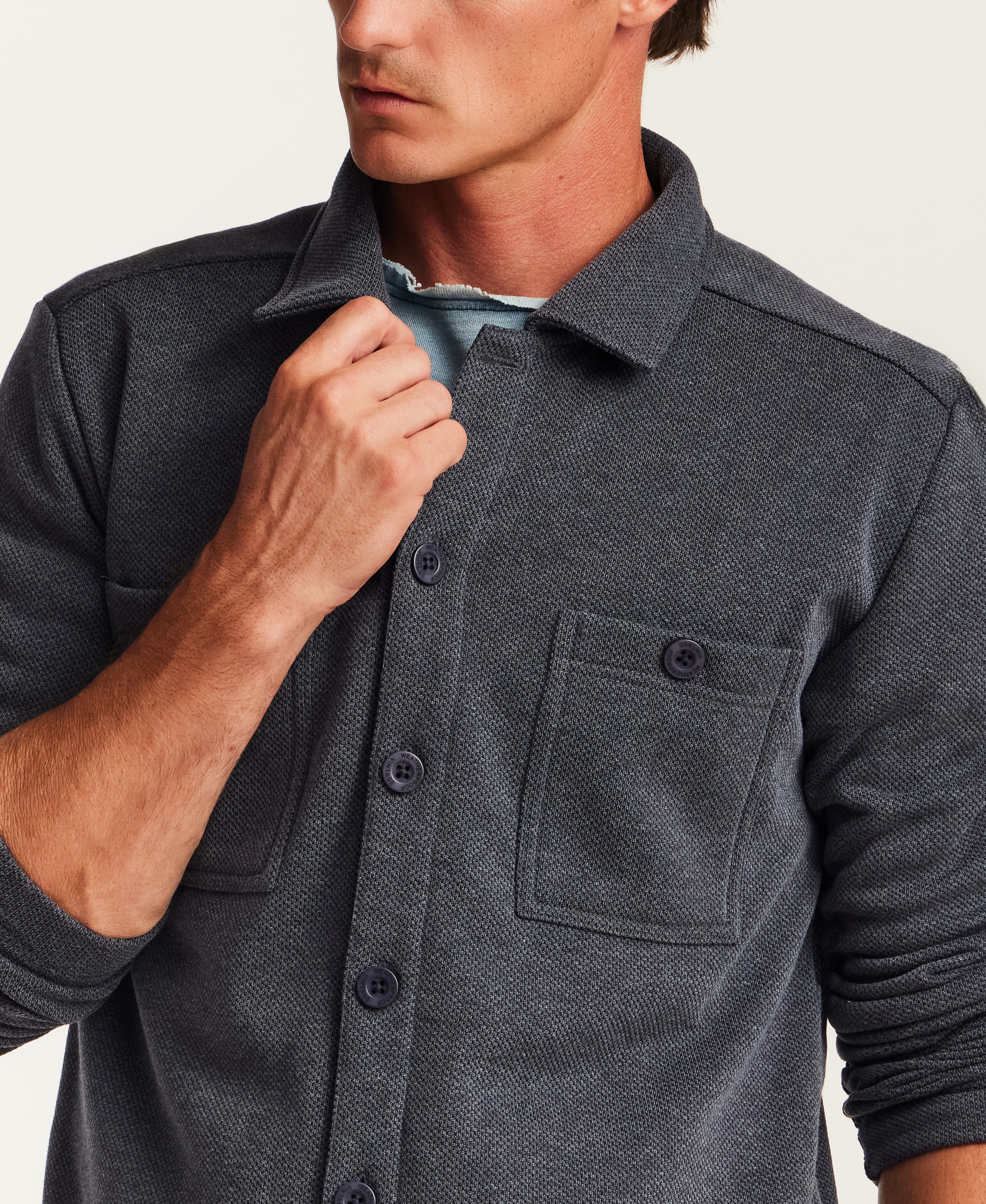 Pebble Knit Shirt Jacket in Midnight Navy